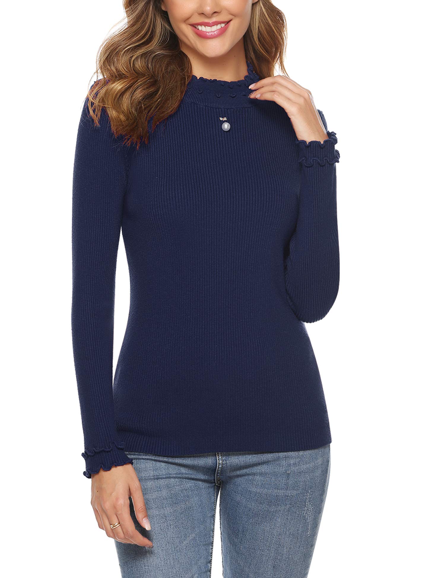 iClosam Women's Mock Turtleneck Sweater - Ruffled Stretch Slim Fit Pullover Top with Long Sleeves | Perfect for Office Wear, Date Night & Fall Layering