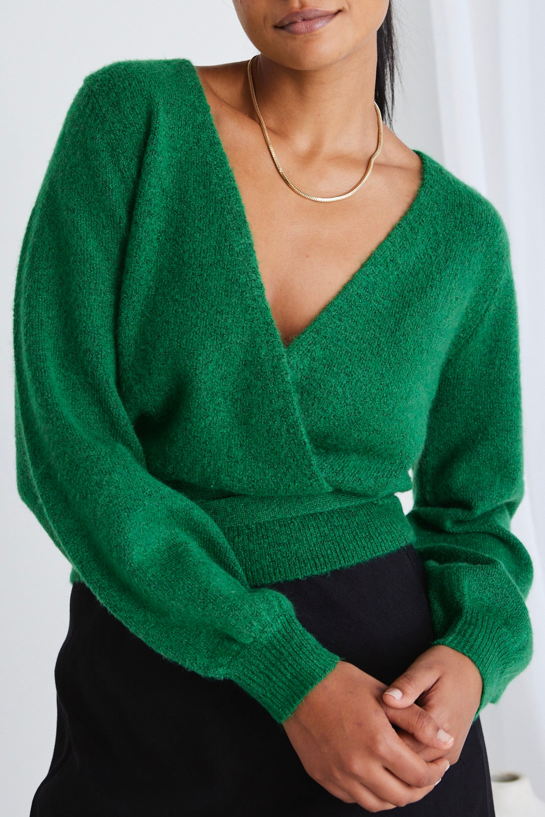 Charm Green Wrap Knit Jumper for Women - Cozy Casual Sweater for Fall & Winter - Perfect for Office, Date Night and Weekend Outings