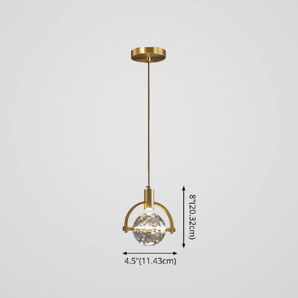 Modern Brass Finish Mini Crystal Pendant Light - 1-Light Ceiling Fixture for Living Room, Bar & Coffee Shop (Dark Gold) | Elegant Dining Room & Kitchen Island Lighting