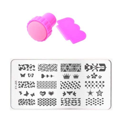 STORE99® DIY Nail Art Stamping Kit - Round Lace Style Stainless Steel Stamping Plates, Stamper & Scraper Set (XYJ05) for Professional Salon & Home Manicure