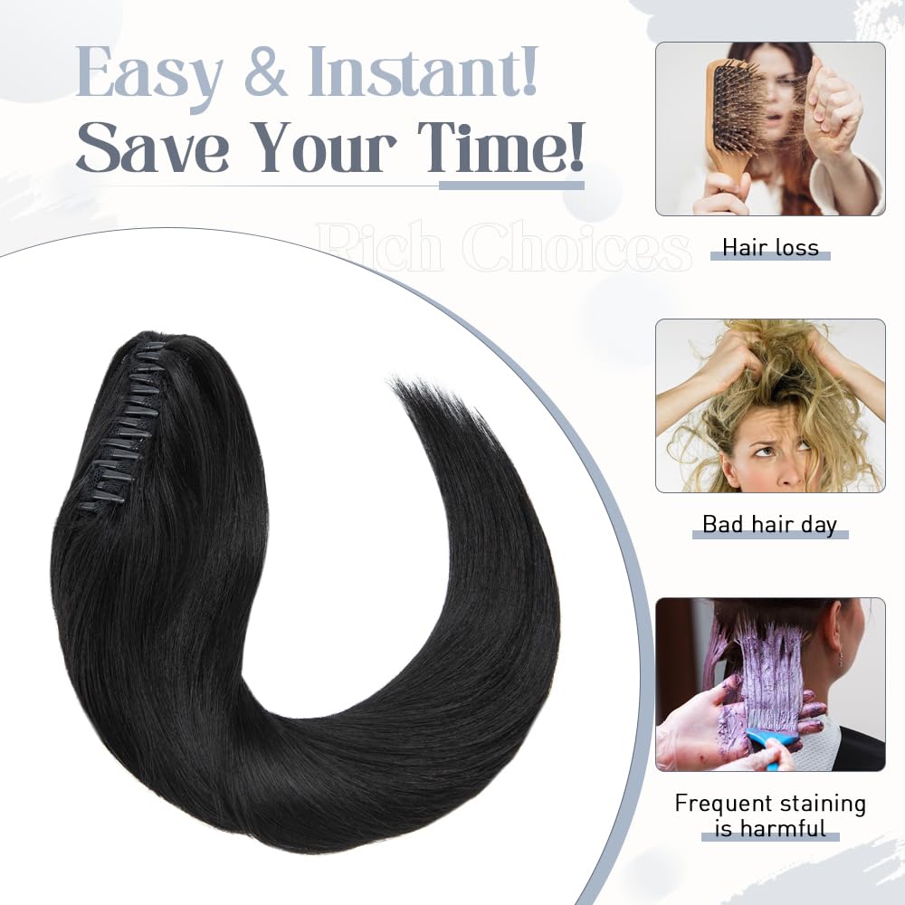 Rich Choices Jet Black 22 Inch 120g One Piece Claw Clip Human Hair Ponytail Extension - Real Hair Balayage Straight Ponytail for Women - Perfect for Parties, Weddings & Everyday Styling