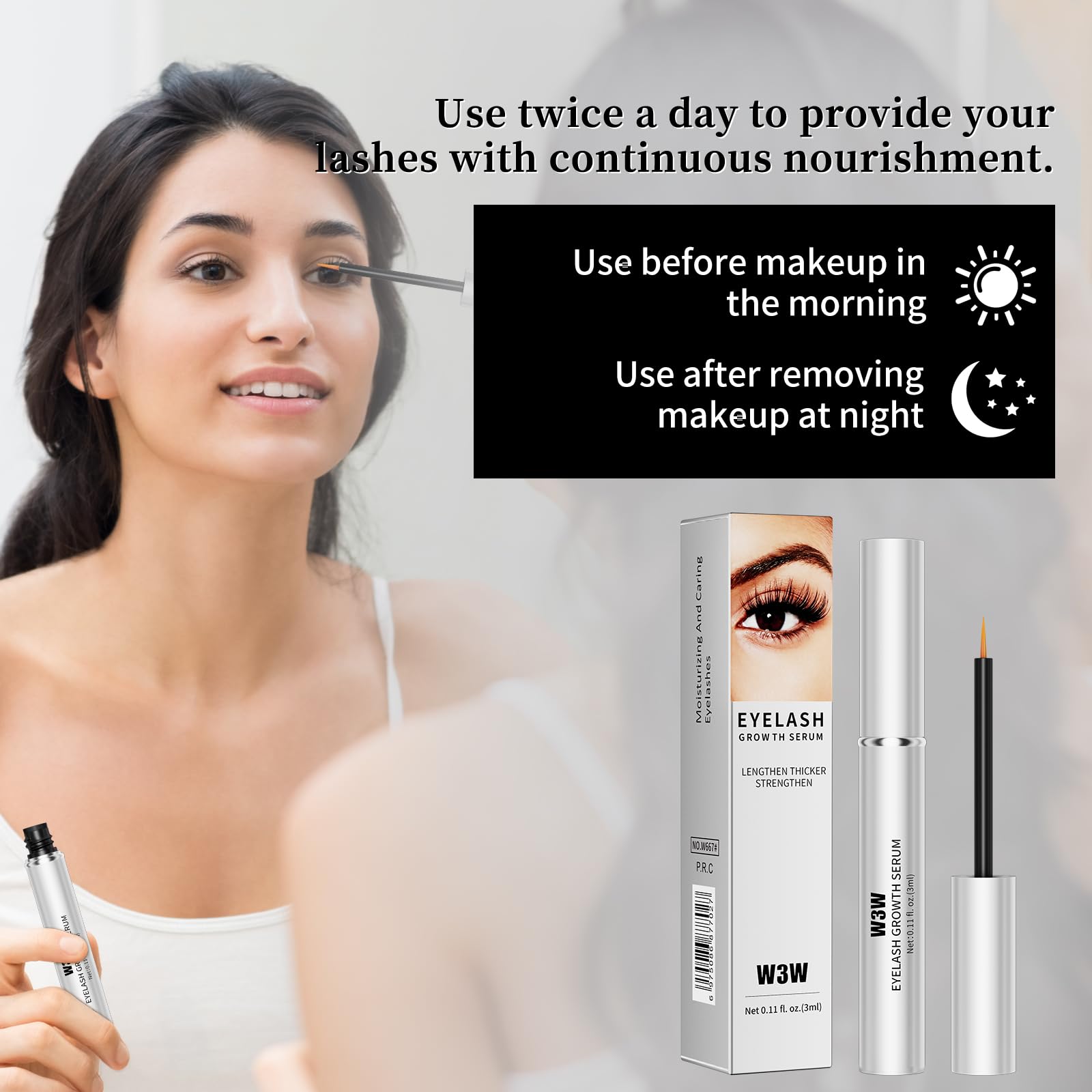 Natural Eyelash Growth Serum for Longer, Fuller & Thicker Lashes & Brows - 3ml Plant-Based Formula with No Irritants | Enhance Lash Volume & Length for Daily Beauty Routine & Special Occasions