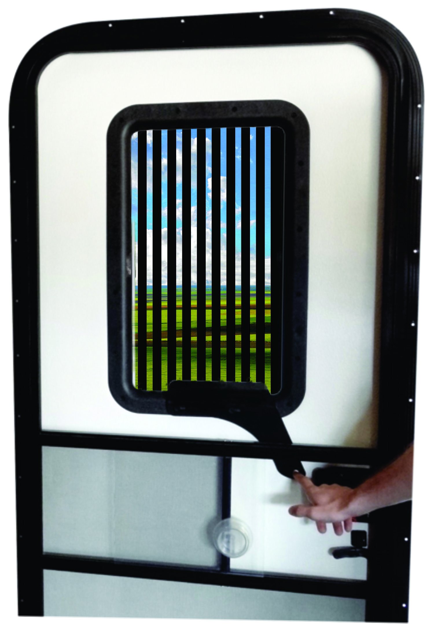 RV Door Window Shades – Adjustable Sun Glare Control & Privacy Screen with Finger Lever for Easy Operation | Maintains Outside View Without Opening Screen Door | Includes Clear Glass Replacement Kit (Room Darkening) – Perfect for Camping, Road Trips & RV Living