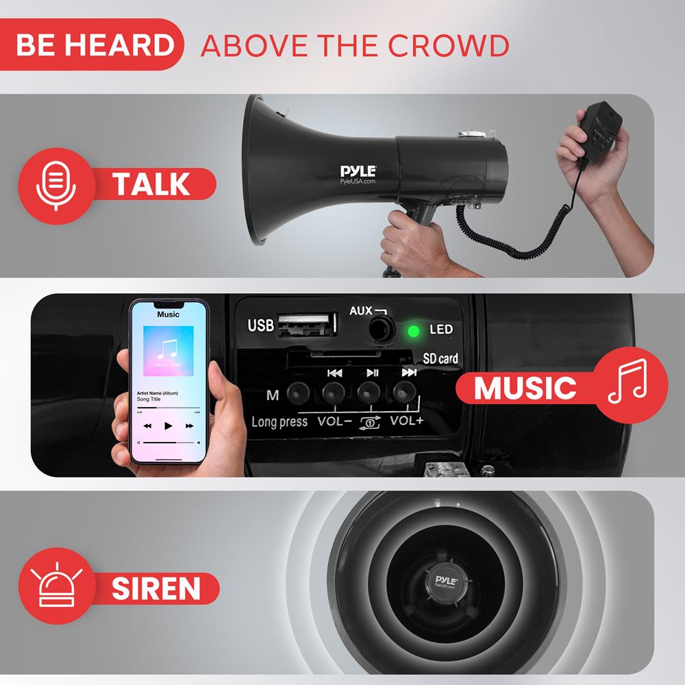 100Watt Portable Handheld Megaphone with Grip - Loud Bullhorn for Outdoor Events, Sports Games, and Emergency Announcements