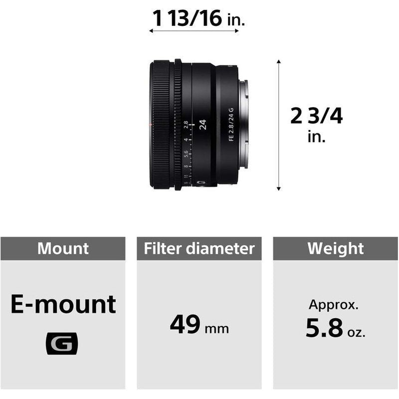 Sony FE 24mm F2.8 G Prime Lens - Compact Full Frame E-Mount Camera Lens for Travel, Street & Landscape Photography