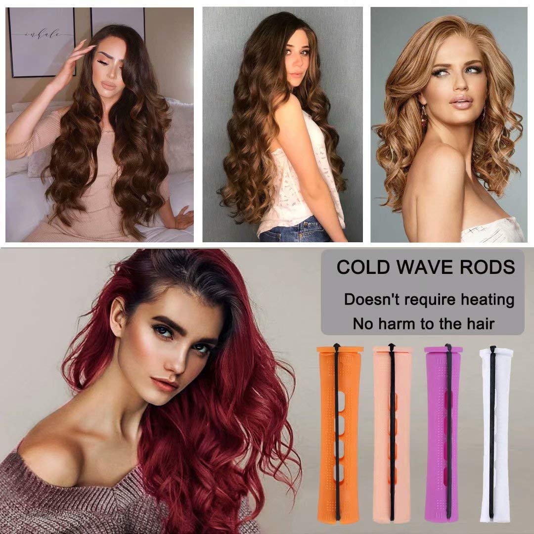 40pcs Perm Rods Set for Natural Hair - 4 Sizes Cold Wave Hair Rollers for Women (Orange/Beige/Purple/White) | DIY Hair Styling Tools for Long, Medium & Short Hair | Perfect for Home Salon, Party Hairstyles & Professional Styling