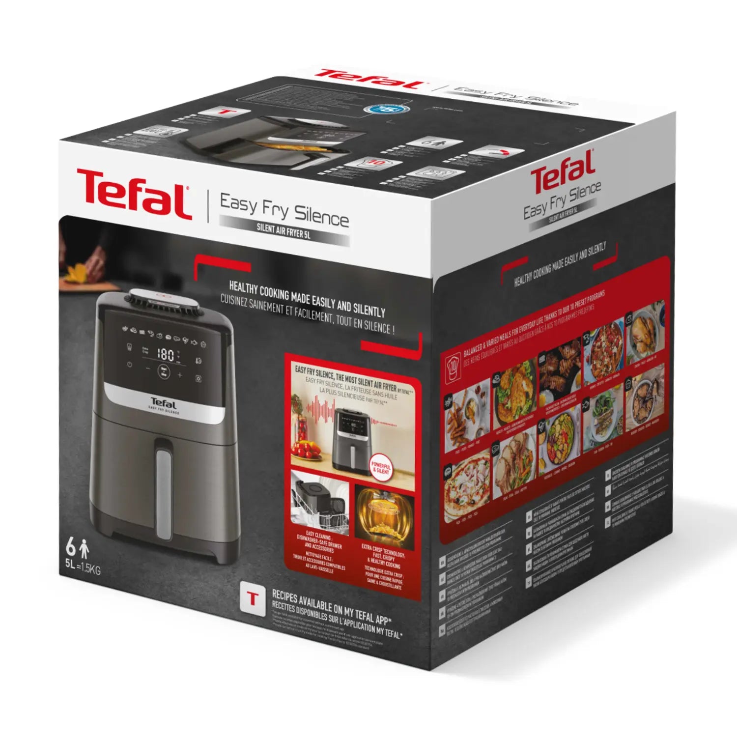 Tefal Easy Fry Silence Essential 5L Air Fryer - Healthy Oil-Free Cooking for Family Meals, Snacks & Fast Meals | EY551H Model