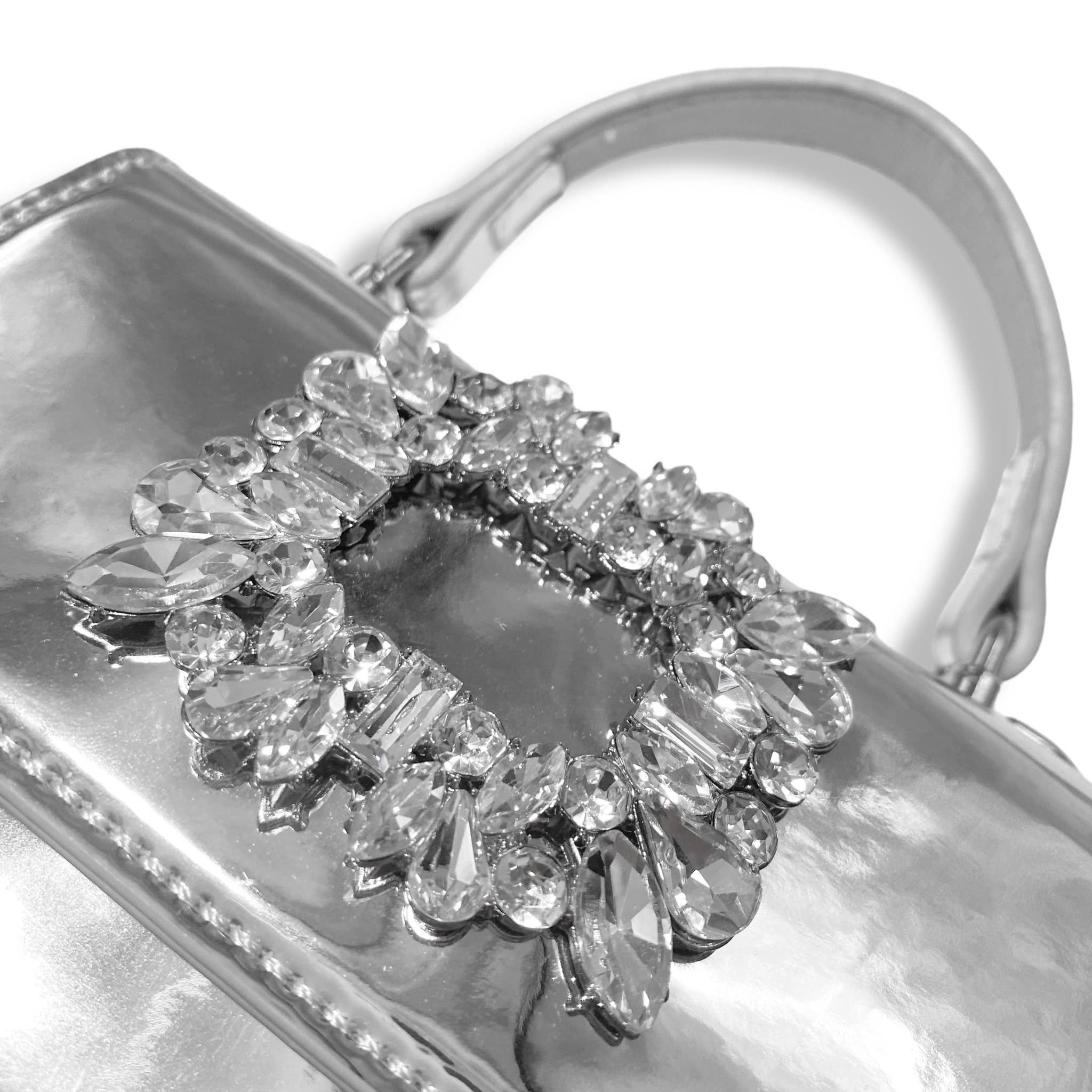Sparkly Rhinestone Embellished Patent Leather Clutch Purse - Black Evening Bag for Women, Perfect for Parties, Weddings & Special Occasions