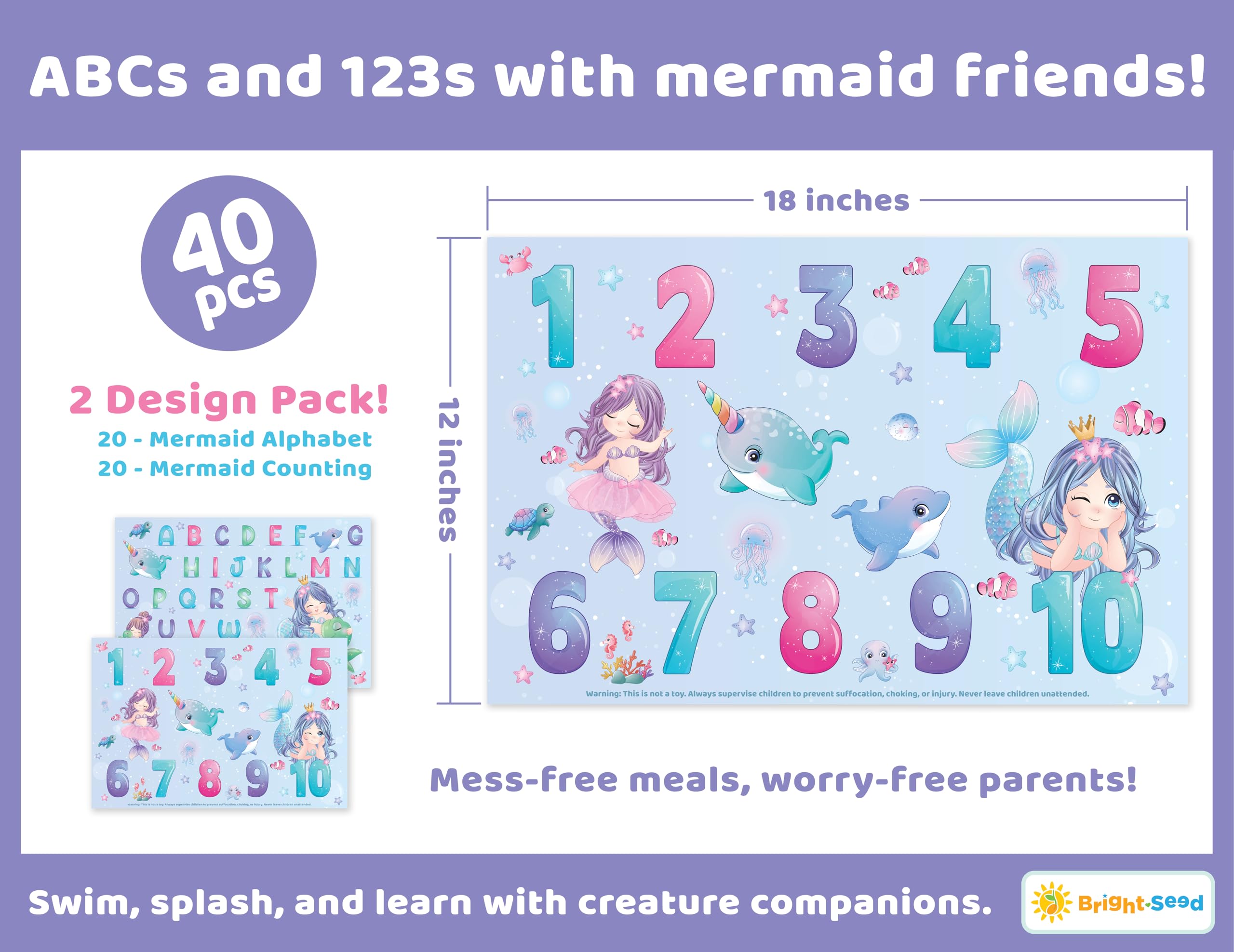 Disposable Baby Placemats for Toddlers & Kids - 40 Pack Waterproof Dining Mats for Restaurants, Travel & Home Use | Educational ABC & Numbers Design | Perfect for Mealtime Learning & On-the-Go Feeding