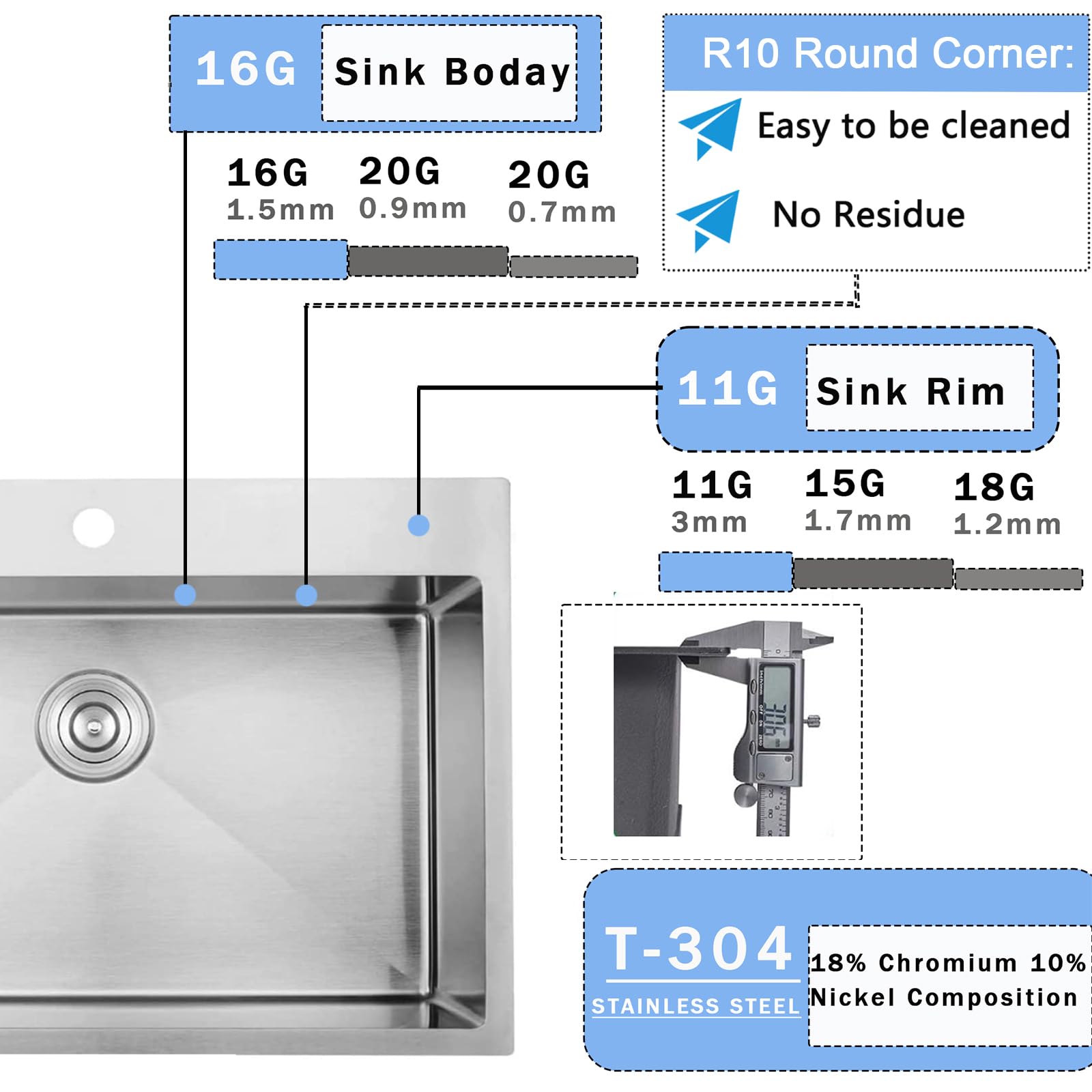 33x22 Inch Drop-in Stainless Steel Kitchen Sink - 16 Gauge Brushed Nickel Single Bowl Topmount Farmhouse Sink with Drain - Perfect for Food Prep, Dishwashing & Laundry Utility Areas