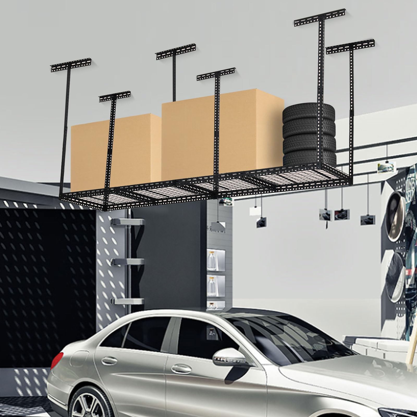 GARVEE 2x8 FT Overhead Garage Storage Rack - Heavy Duty 660lbs Capacity, Adjustable Height (22