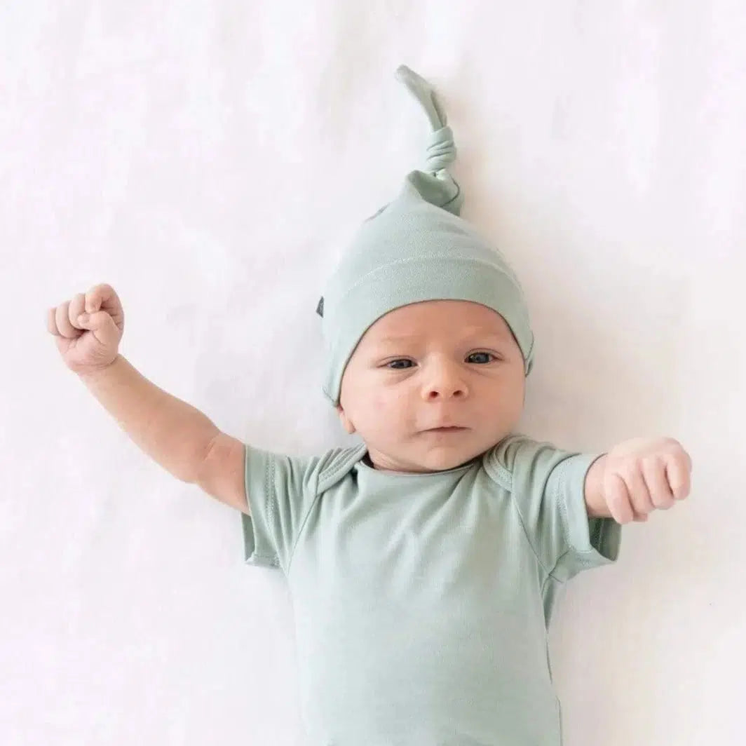 Kyte Baby Knotted Cap Sage Green - Soft Organic Cotton Baby Beanie for Newborns & Infants - Perfect for Outdoor Adventures, Photo Shoots & Everyday Comfort