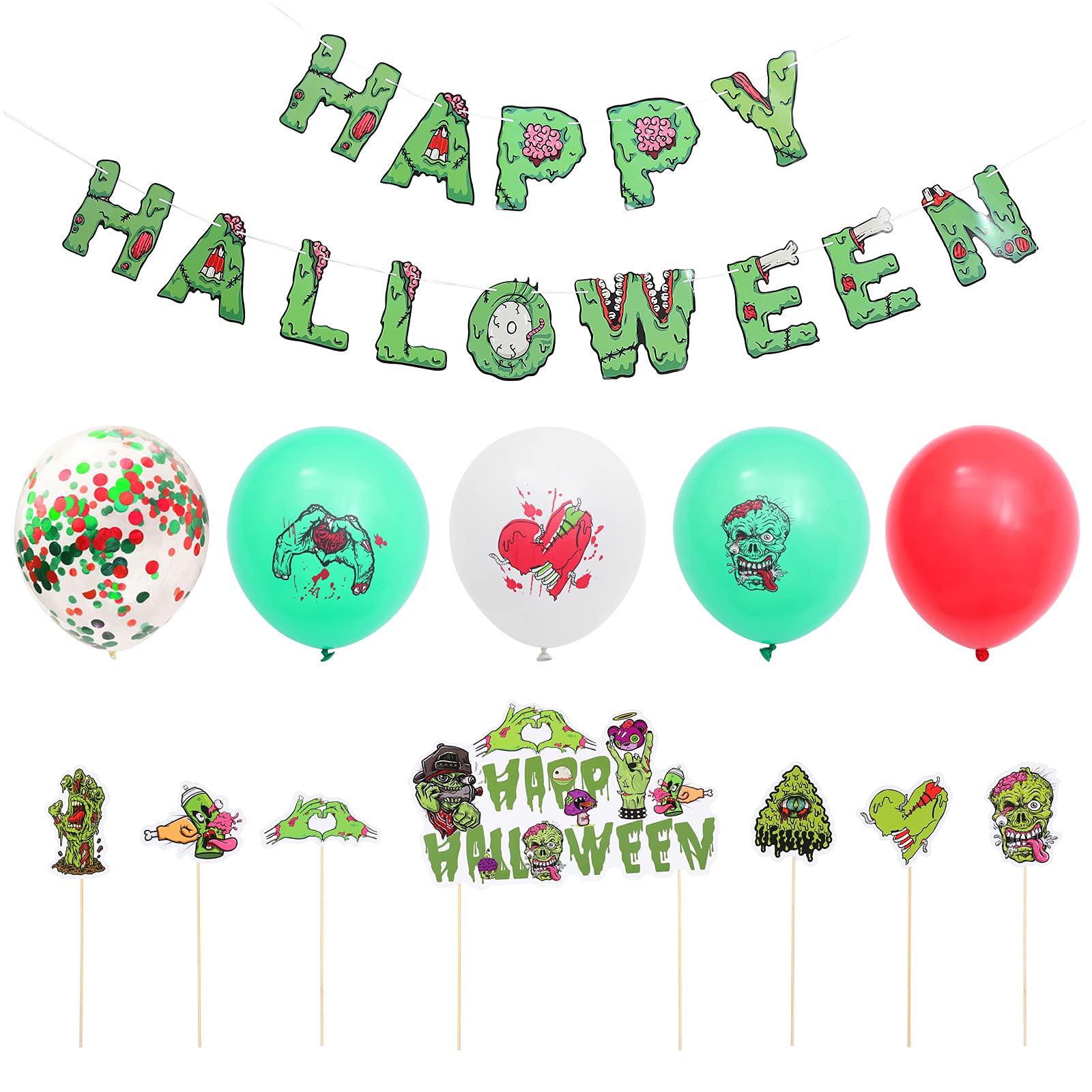 iFundom Halloween Decorations Set - 34pcs String Flags, Balloons & Cake Toppers for Halloween Party Decor | Perfect for Indoor/Outdoor Hanging Ornaments, Table Centerpieces & Spooky Party Supplies