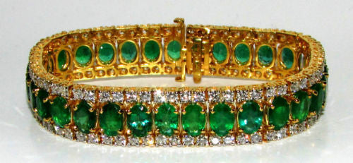 32CT Natural Vivid Green Emerald Diamond Bracelet - G/VS Multirow Tennis Bracelet for Women, Perfect for Weddings, Parties & Special Occasions