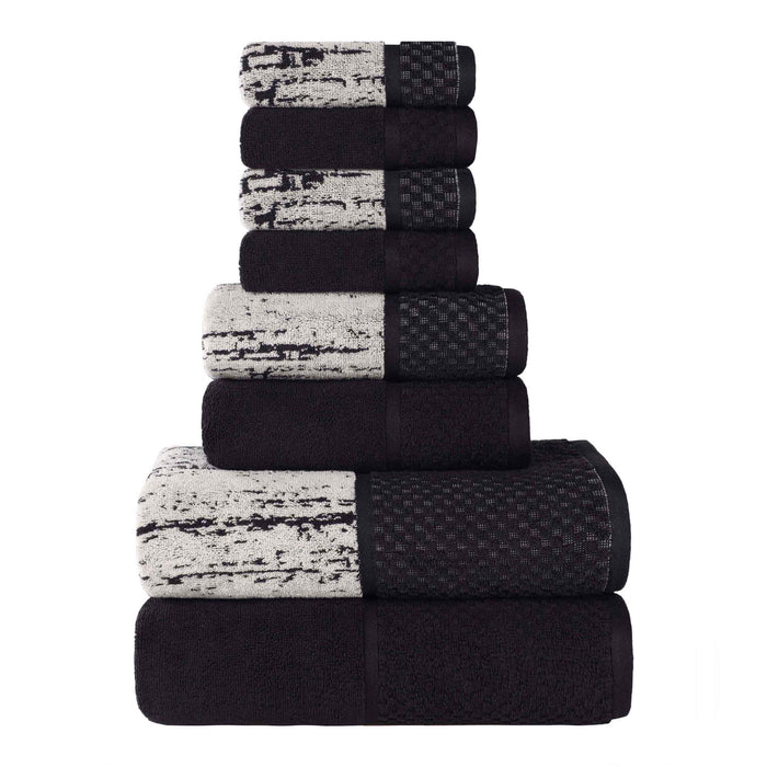 Premium 8-Piece Cotton Plush Jacquard Towel Set - Soft & Absorbent Solid & Two-Toned Bath Towels for Luxury Spa, Bathroom & Guest Use