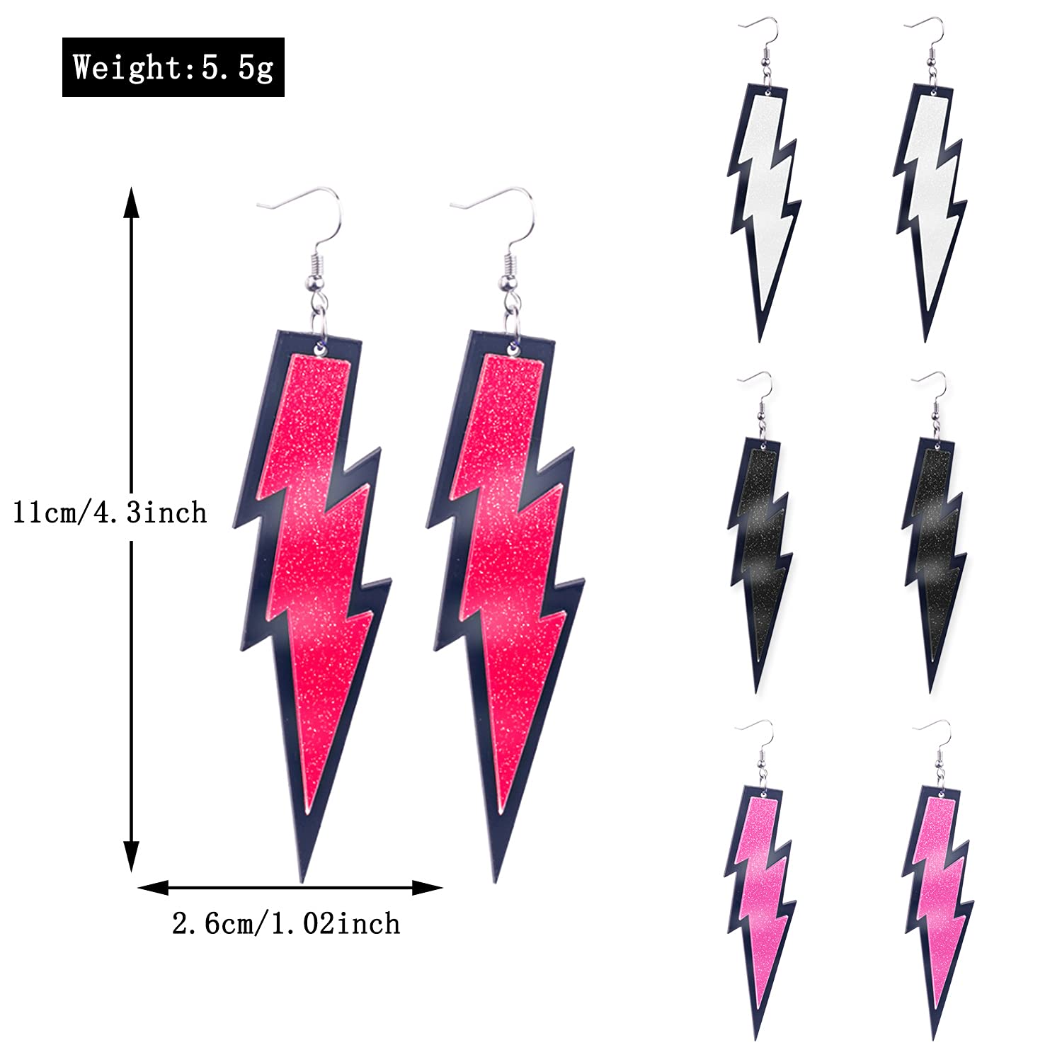 80s Retro Lightning Bolt Drop Earrings for Women - Resin Acrylic Dangle Hook Earrings - Neon Bridal Party Jewelry - Perfect for 80s Theme Parties, Concerts & Costume Events