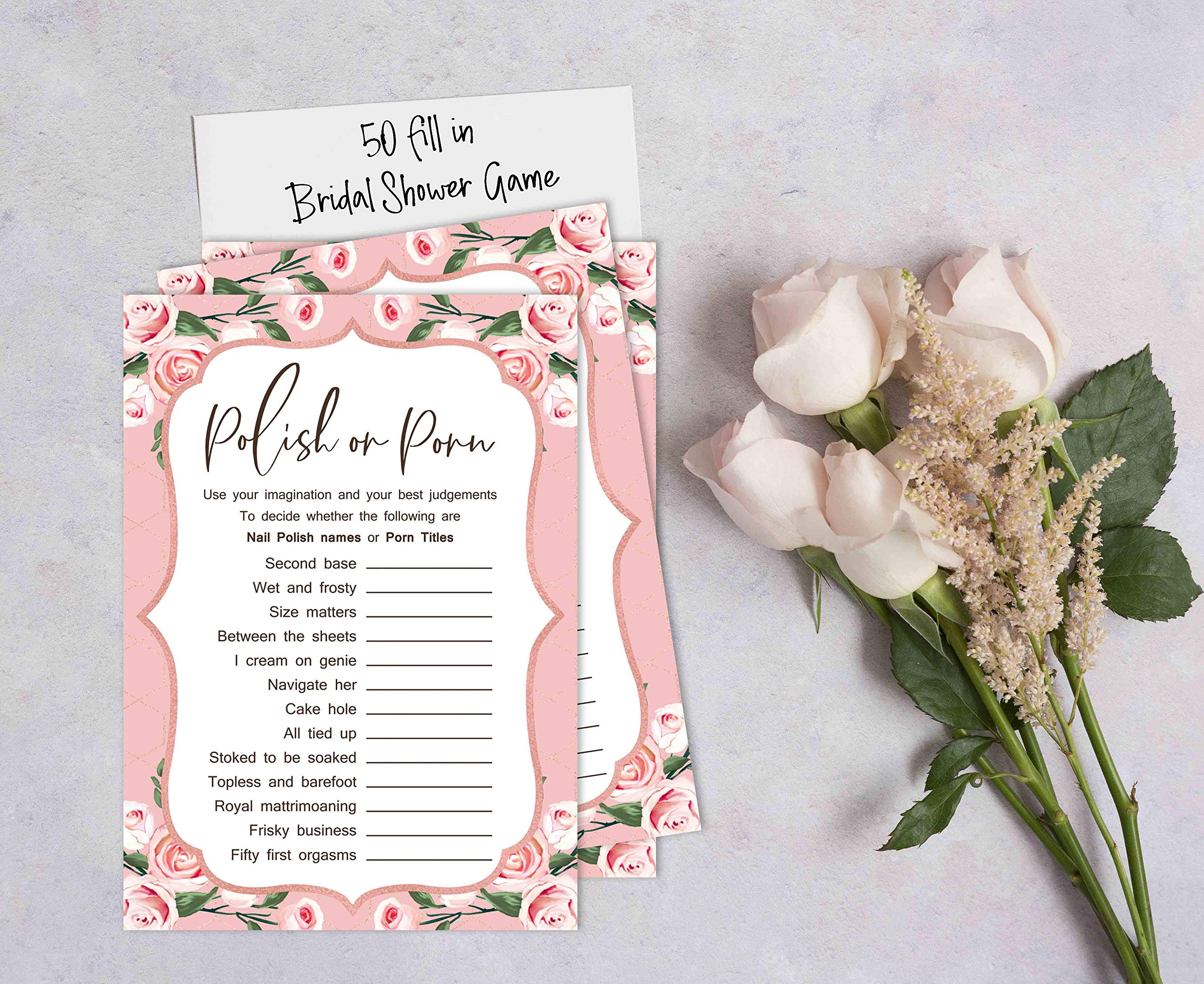 Floral Bridal Gown & Bachelorette Party Game Cards - 50-Pack Bulk Bridal Shower Activity Set for Wedding Celebrations, Girls' Night Out & Bachelorette Games