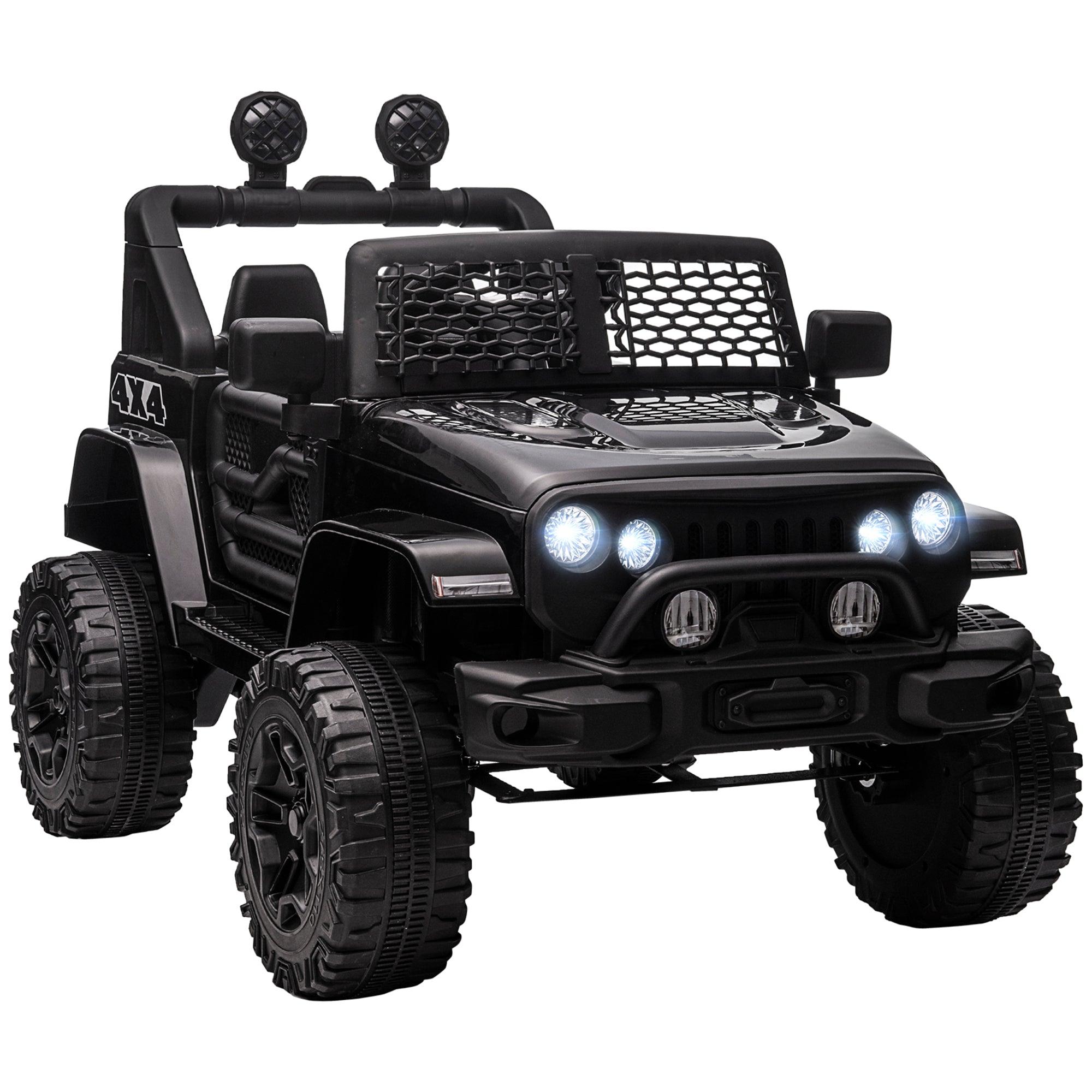 12V Kids Ride On Truck with Parent Remote Control - Electric Battery Powered Toy Car with Spring Suspension, Adjustable Speed, LED Lights & Horn - Perfect for Indoor & Outdoor Play, Birthday Gifts, Toddler Activities (Black)