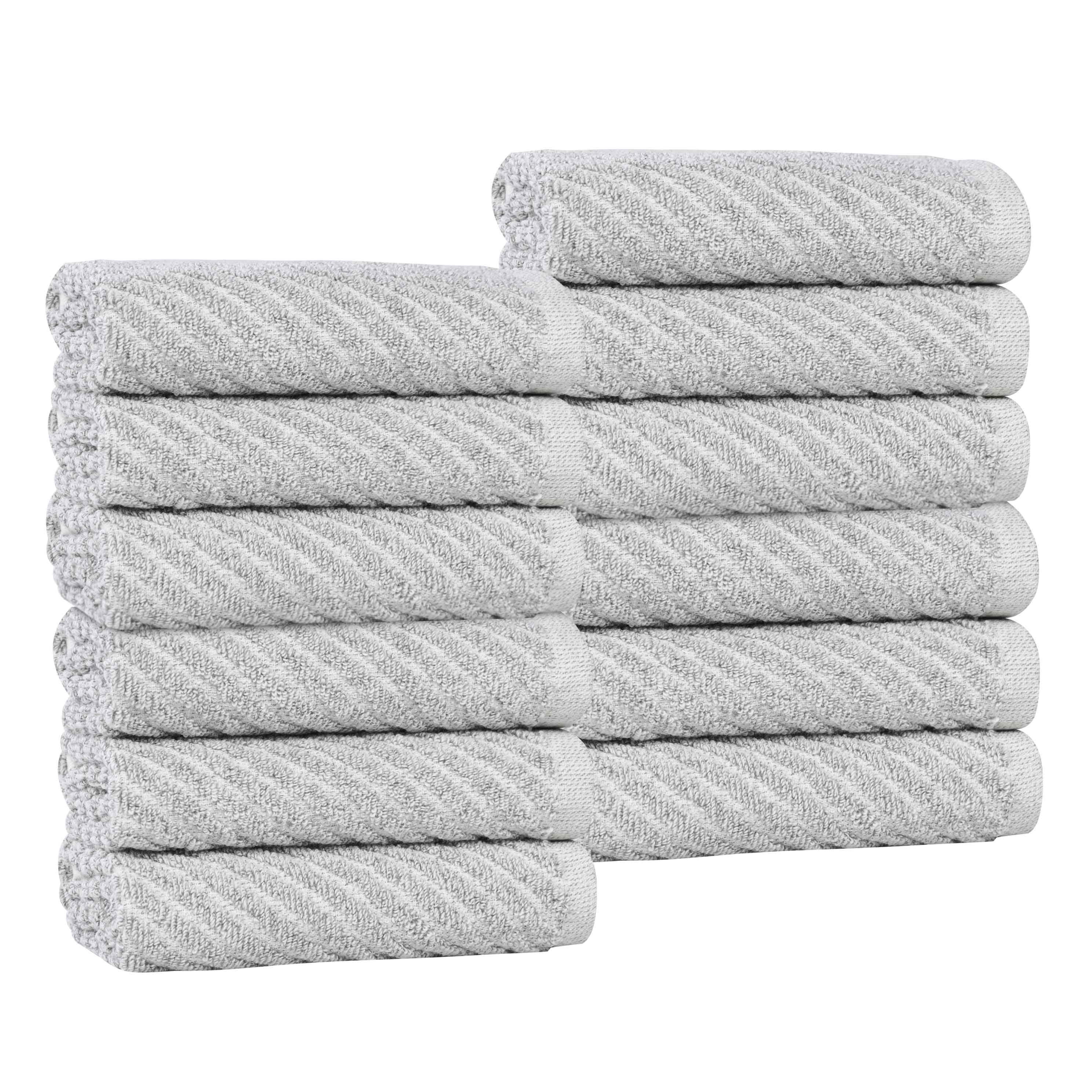 Amelia Soft Cotton Blend Diagonal Stripes Face Towels - Set of 12 for Bathroom, Gym & Travel | Absorbent & Quick-Drying Hand Towels
