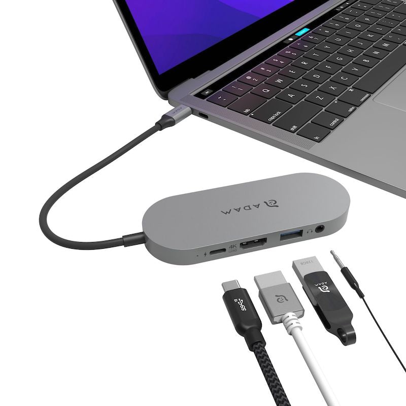 Adam Elements 4-in-1 USB C Hub with SSD - Multi-Port Adapter (HDMI, USB 3.0, SD/TF Card Reader) - Space Gray Metal for MacBook Pro/Air, iPad Pro, Dell XPS - Perfect for Office Work, Travel & Home Entertainment