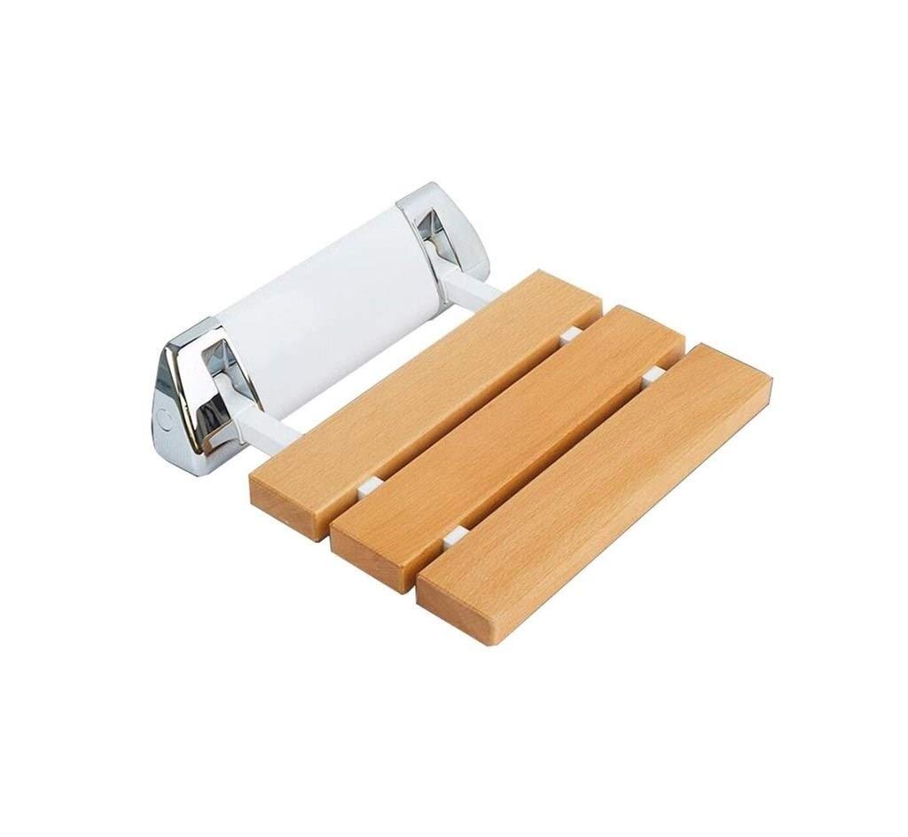 Wall-Mounted Folding Shower Stool for Elderly & Disabled - Solid Wood Commode Chair with Backrest | Non-Slip Bath Seat for Safe Showering & Toilet Use | Ideal for Accessible Bathrooms & Mobility Assistance