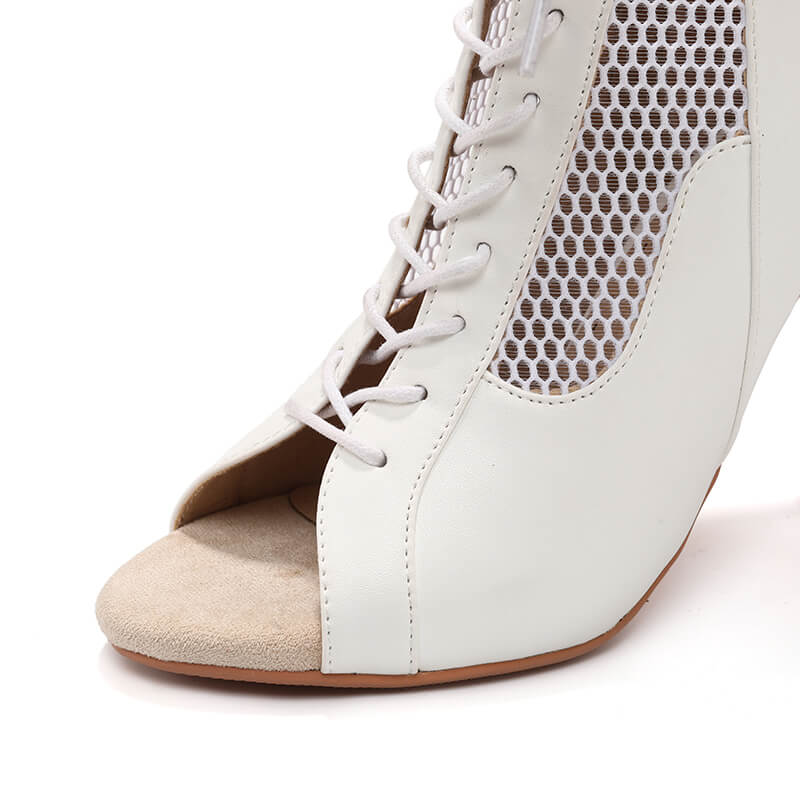 White Hollow Stiletto Lace Up Dance Shoes for Women - Comfortable Heels for Latin, Ballroom, Salsa & Tango Dancing - Perfect for Performances, Practice & Social Events