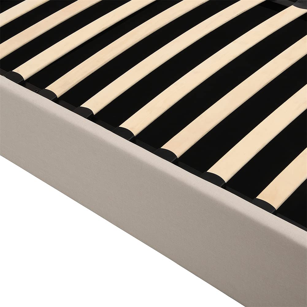 Queen Size Upholstered Platform Bed with Hydraulic Storage - Solid Wood Frame, Easy Assembly, Modern Beige Fabric - Perfect for Small Bedrooms & Guest Rooms