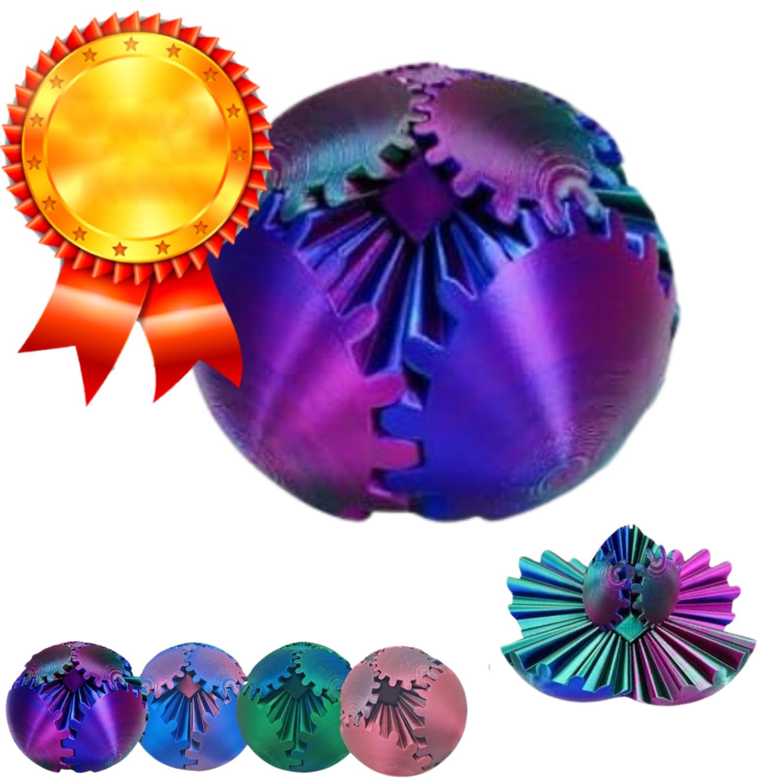 3D Printed Gear Ball Fidget Toy - Stress Relief & Anxiety Relaxation Sensory Toy for Adults & Kids - Desk Toy for Autism, ADHD, Focus - Colorful Spinning Puzzle Cube for Office, School, Home Use