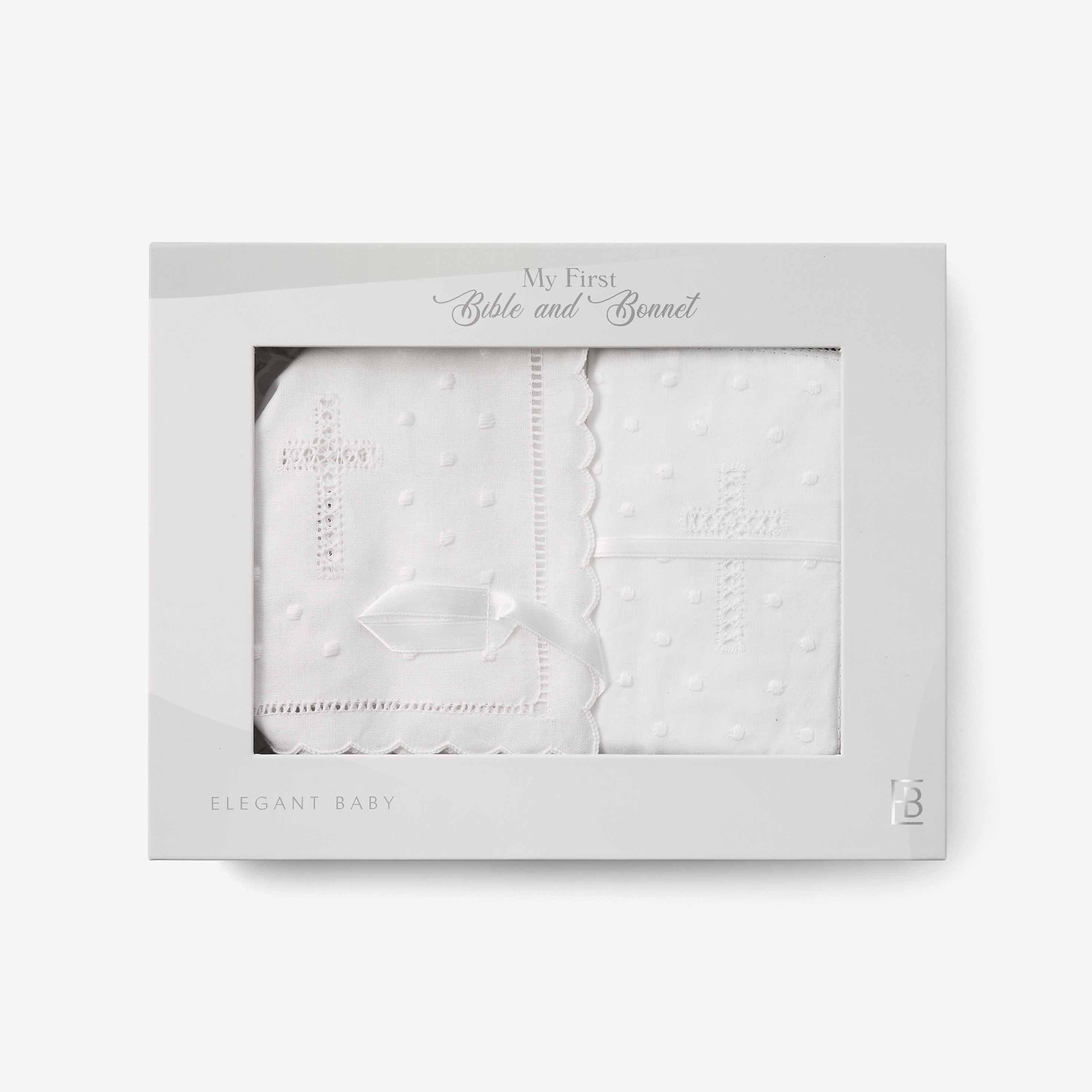 Heirloom Baby Bonnet & Bible Christening Gift Set - Handmade Cotton Christening Bonnet with Keepsake Bible - Perfect for Baptism, Christening & Newborn Photo Shoots