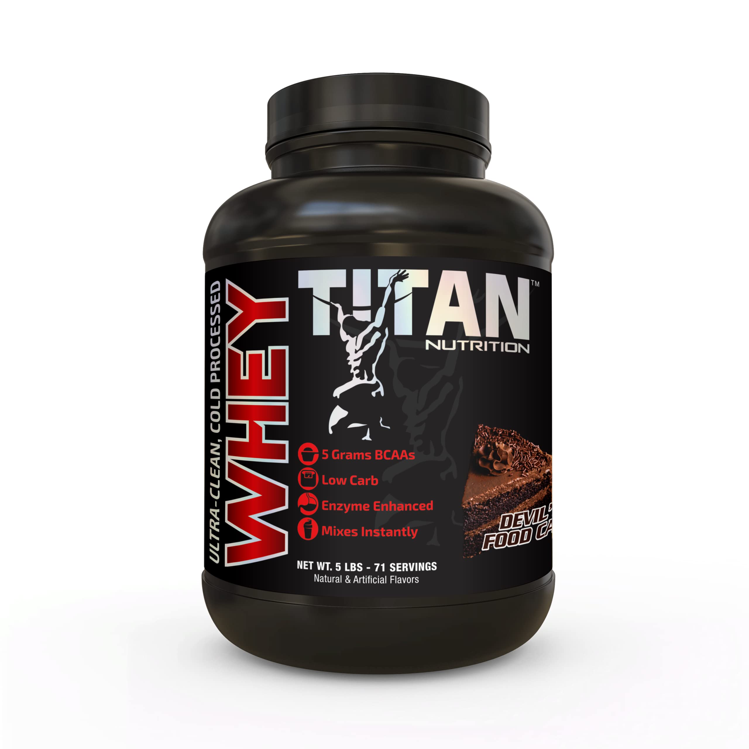 Titan Whey Protein Powder - Premium Fast-Absorbing Whey Protein with 23g Protein, BCAAs & Digestive Enzymes per Serving - Supports Muscle Growth & Digestion - 5lb Chocolate Cake Flavor - Ideal for Post-Workout Recovery & Weight Management