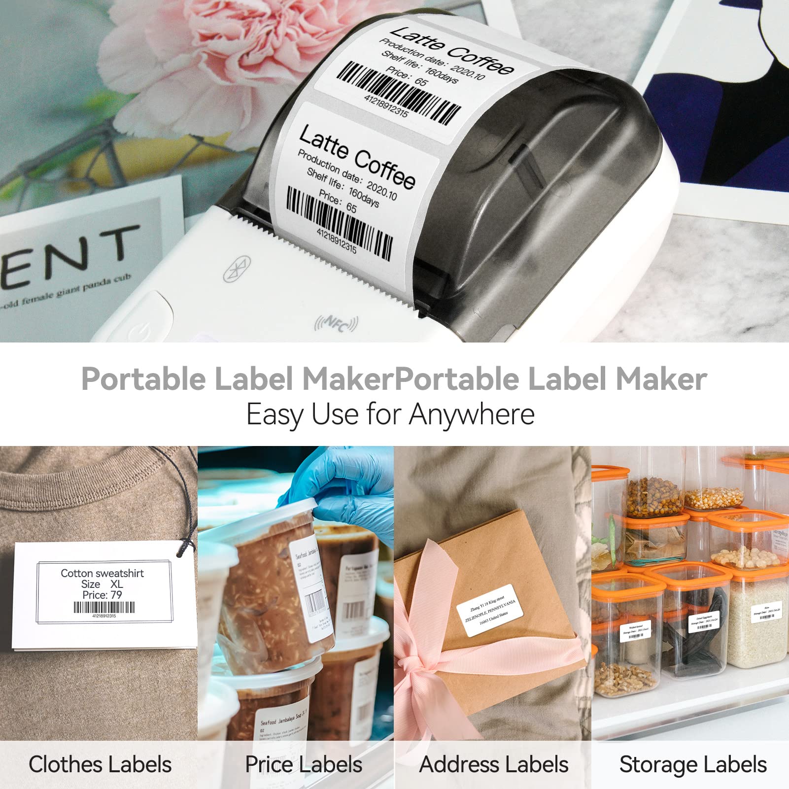 Portable Bluetooth Label Maker Q21 - Compatible with iOS & Android, USB Rechargeable Barcode Printer with Tape for Small Business, Office, Warehouse & Retail Organization | Home, Office & Industrial Labeling Solution
