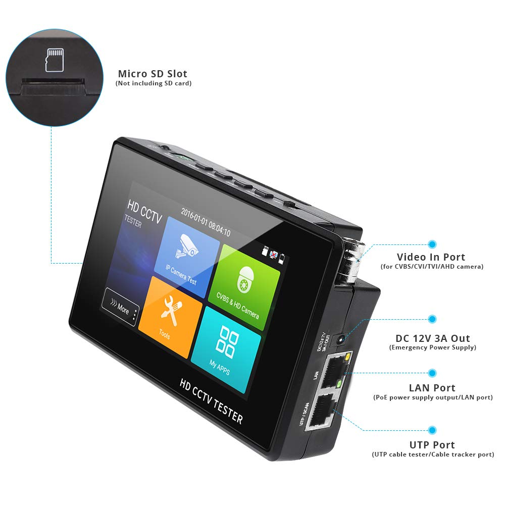 WSDCAM 4 Inch Portable Wrist IP Camera Tester - 4K H.265 CCTV Tester for IP/CVBS/CVI/TVI/AHD Analog Cameras with POE, IP Discovery & Firmware Update | Perfect for Security Installations & Camera Maintenance