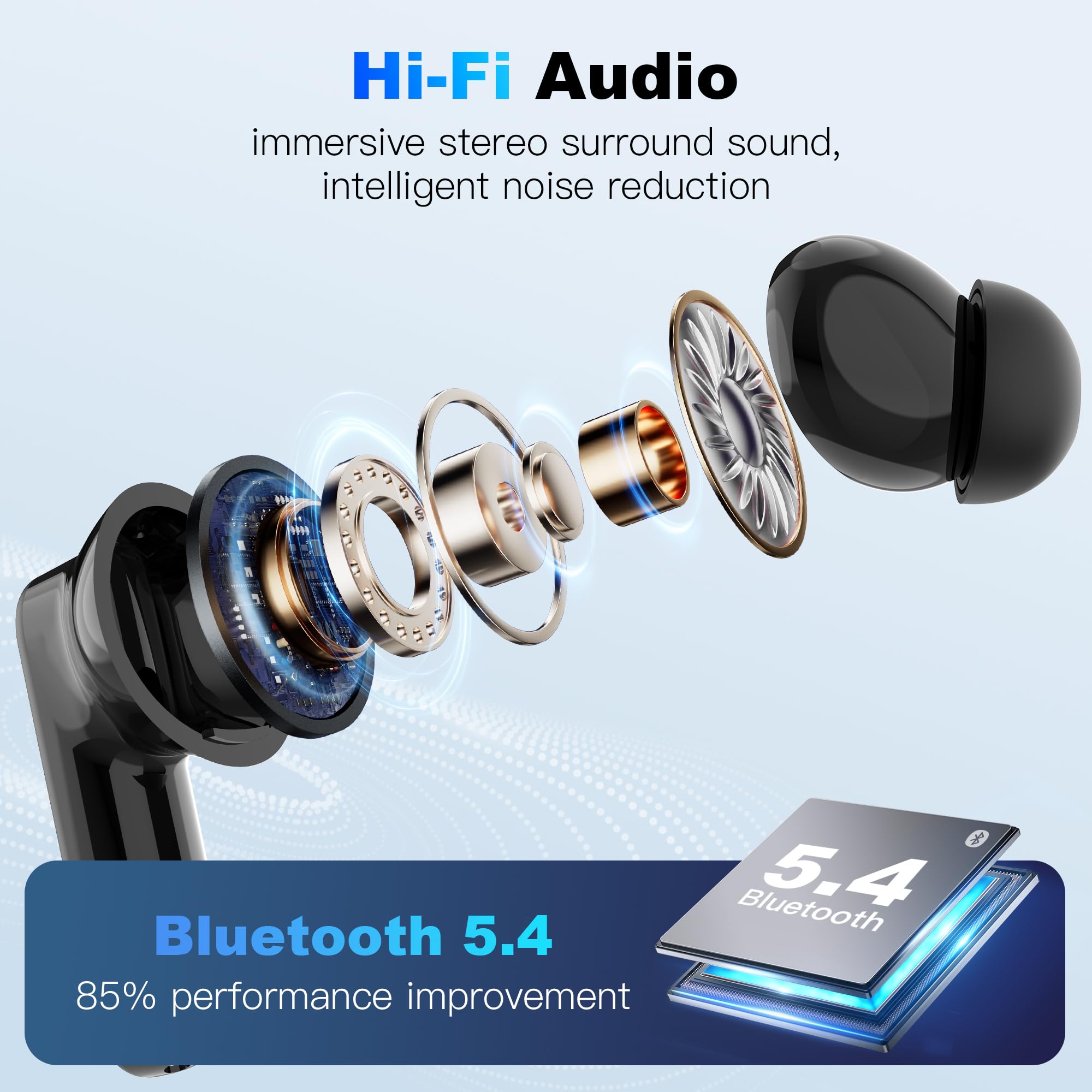 True Wireless Bluetooth Earbuds with AI Language Translator - Real-Time English Spanish Translation, Active Noise Cancellation, LCD Touchscreen - Perfect for Travel, Business Meetings & Language Learning (Black)