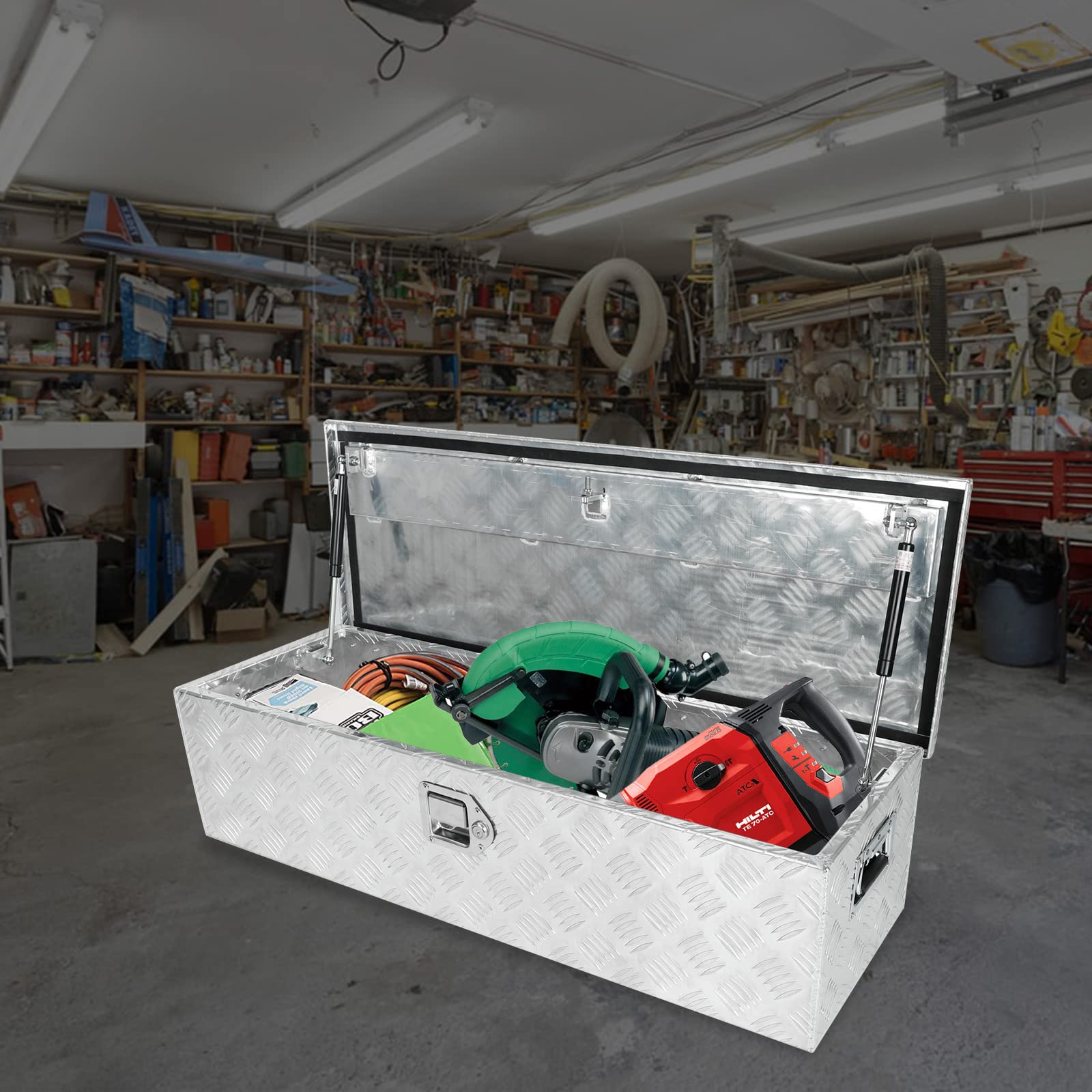 BLACKHORSE-RACING 39 x 13 x 10 Inch Aluminum Truck Tool Box - Underbed Storage Chest with Lock & 2 Keys, Side Handles - Silver | Heavy Duty Organizer for Pickup Trucks, Trailers & RVs | Secure Storage for Tools, Equipment & Roadside Essentials