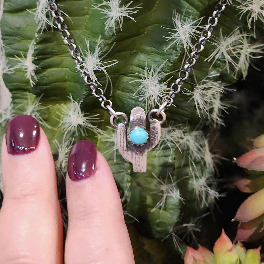 Henny Turquoise Cactus Necklace - Dainty Southwest Jewelry for Women | Perfect for Boho Fashion, Festivals & Everyday Wear