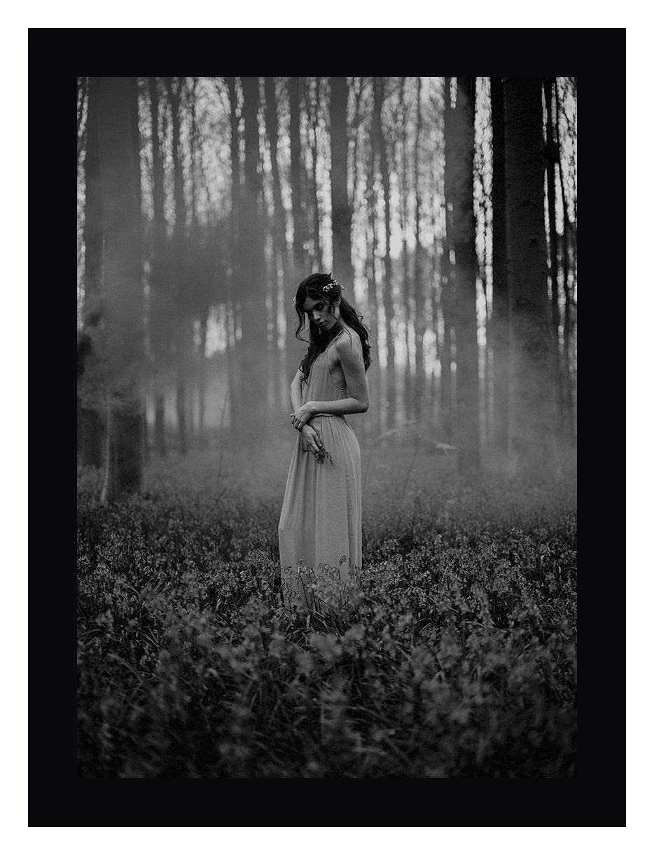 Girl in the Woods by Design Fabrikken - 15x20 Inch Framed Canvas Wall Art Print with Black Wood Frame - Ready to Hang - Perfect for Living Room, Bedroom & Office Decor