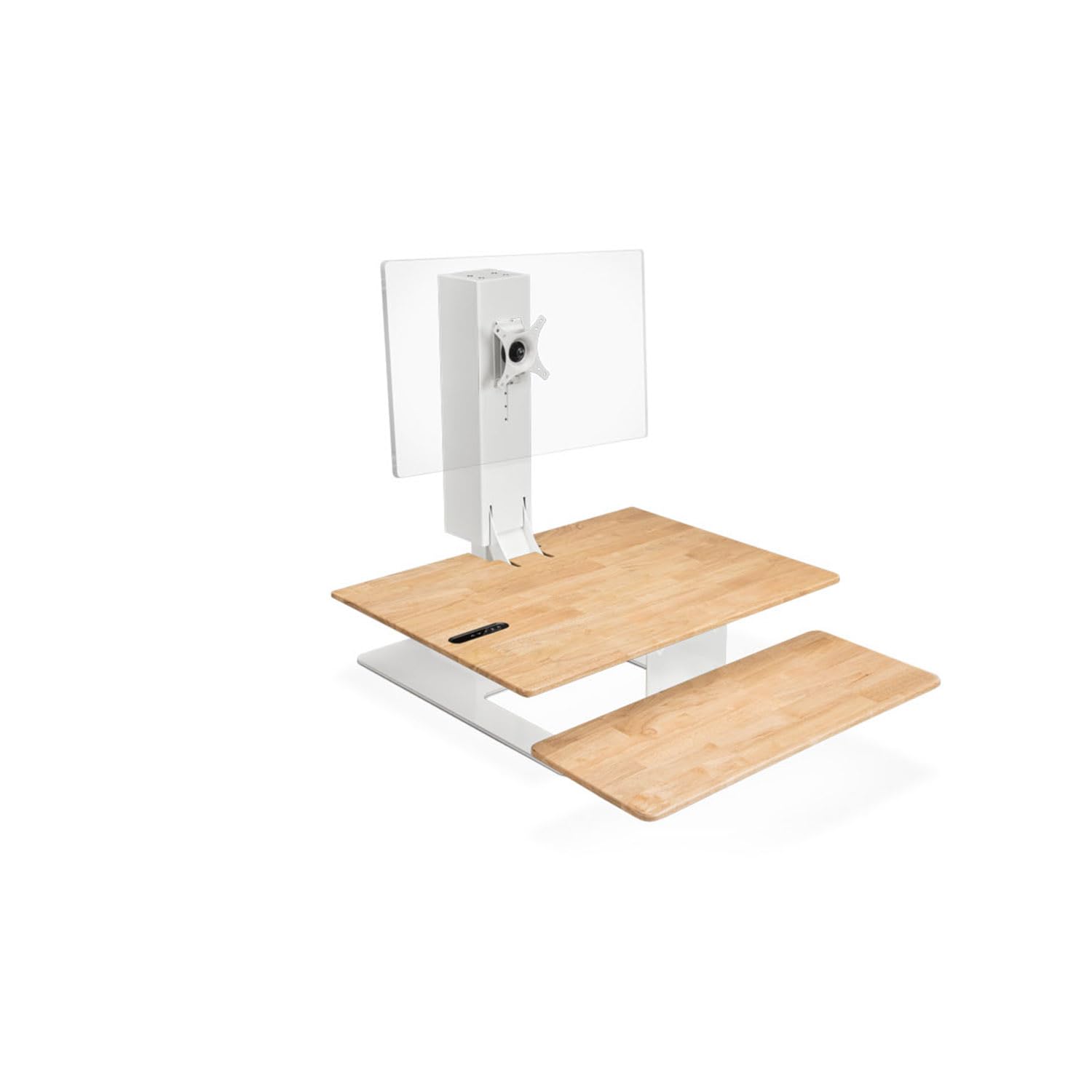 Uplift E7 Electric Standing Desk Converter - White Base & Rubberwood Top for Single Monitor - Home & Office Workspace