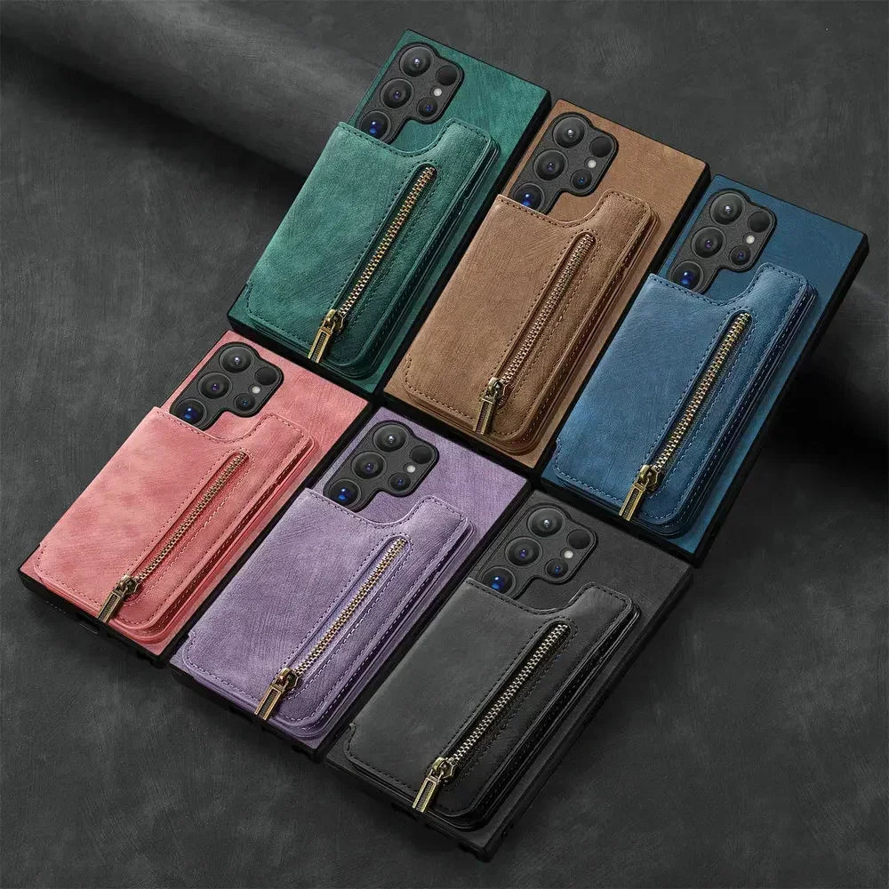 Samsung Galaxy S25 Ultra Leather Wallet Case with Zipper & Magnetic Closure - Slim Protective Cover for Everyday Use & Travel