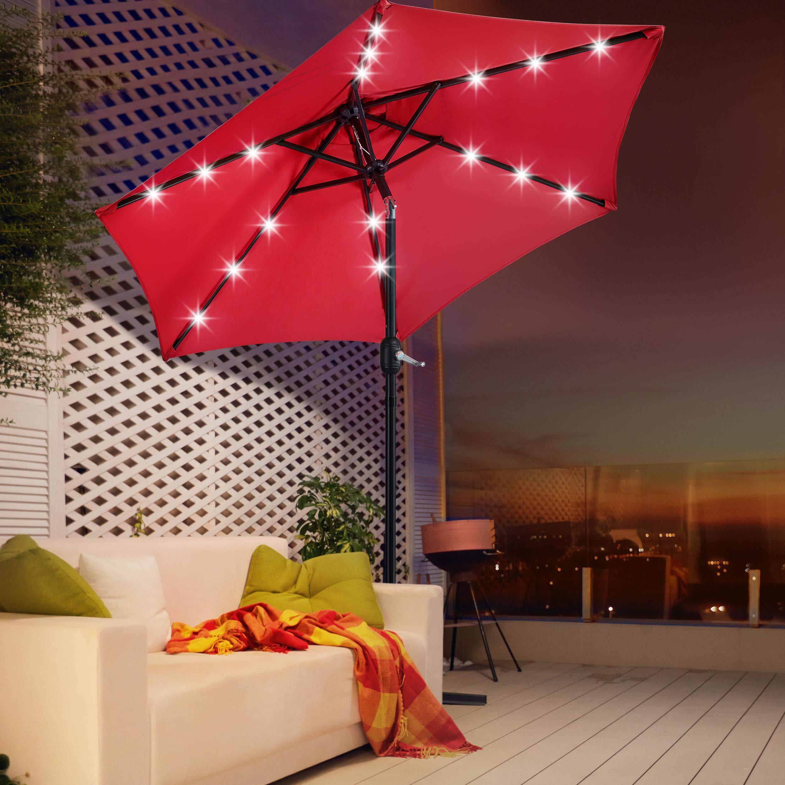 Yaheetech 7.5/9/10FT Solar LED Patio Umbrella - Waterproof Outdoor Market Umbrella with 26.5lb Heavy Duty Base for Garden, Lawn, Deck, Backyard & Pool - Perfect for Outdoor Dining, Lounging and Shade Protection