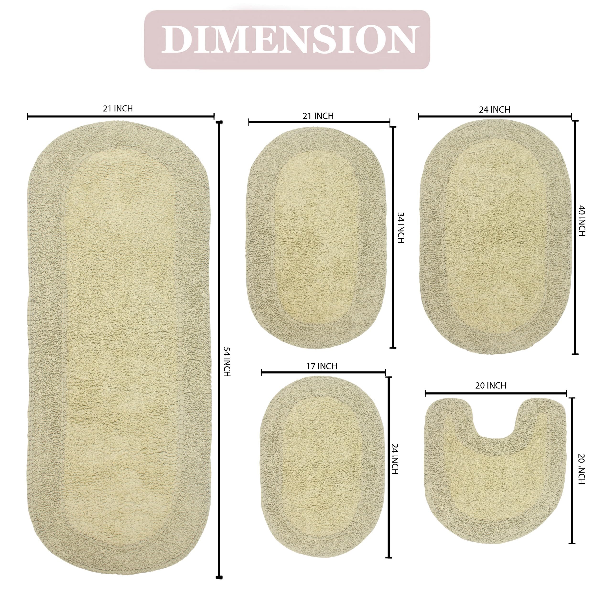Premium 100% Cotton Double Ruffle Bathroom Rug Set - Ultra Soft & Absorbent Non-Slip Bath Mat, Washable Kitchen Floor Mat (17