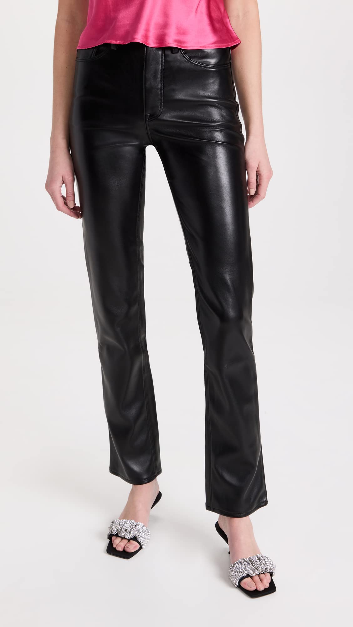 Good American Women's High Waist Leather Good Icon Jeans - Stylish & Comfortable Skinny Denim Pants for Casual Wear, Night Out & Office Outfits