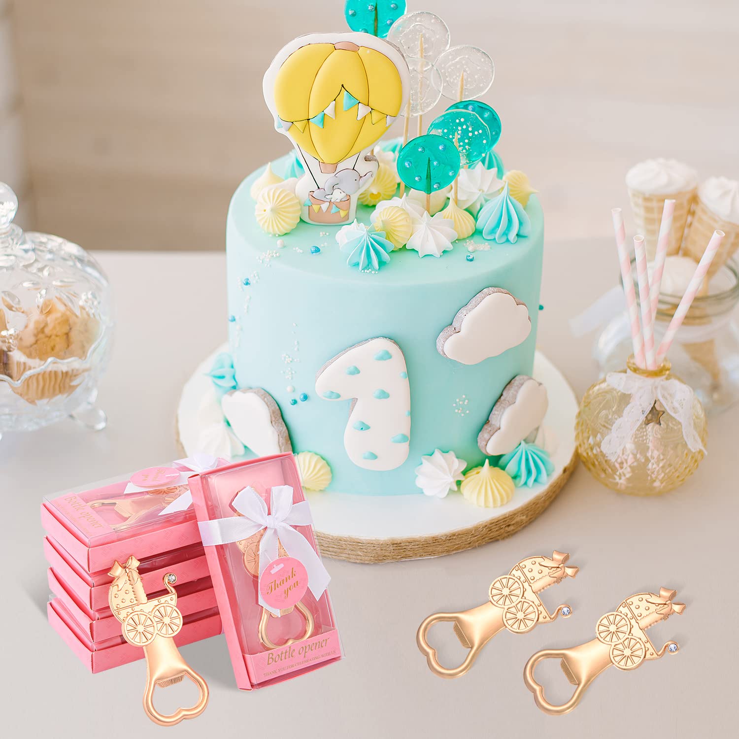 24-Pack Baby Shower Bottle Openers - Carriage Shape Gift Box for Party Favors & Decor