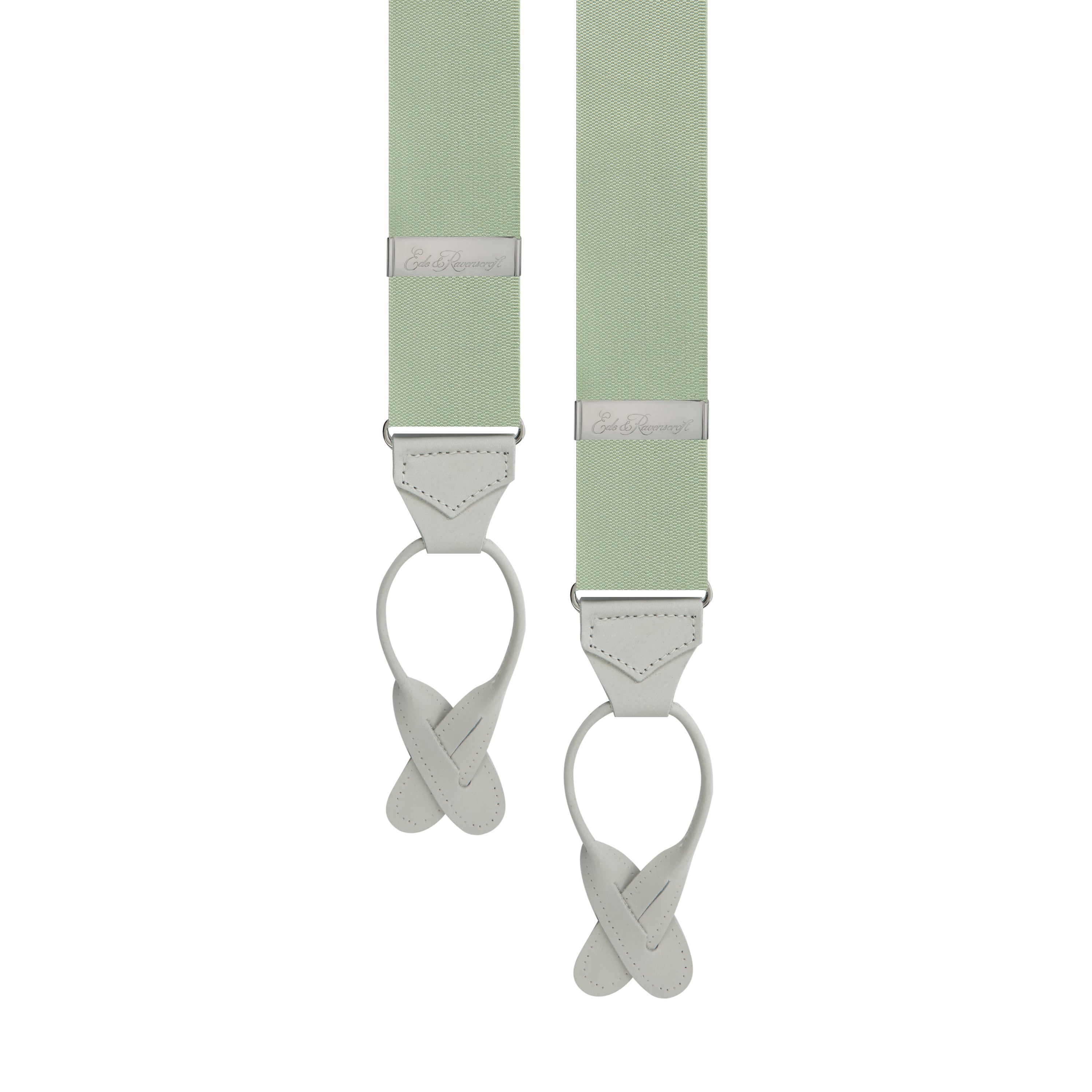Premium Light Green Barathea Suspenders for Men - Classic Elastic Braces for Formal Wear, Vintage Style, and Wedding Attire