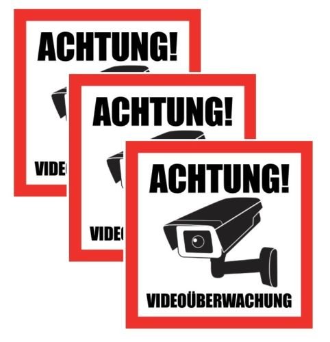 Print&Bind Center 3x ACHTUNG! Videoüberwachung Aufkleber 10,5x10,5cm - Warnhinweis Kameraaufkleber für Sicherheit & Privatsphäre in Büro, Lager & Einfahrt