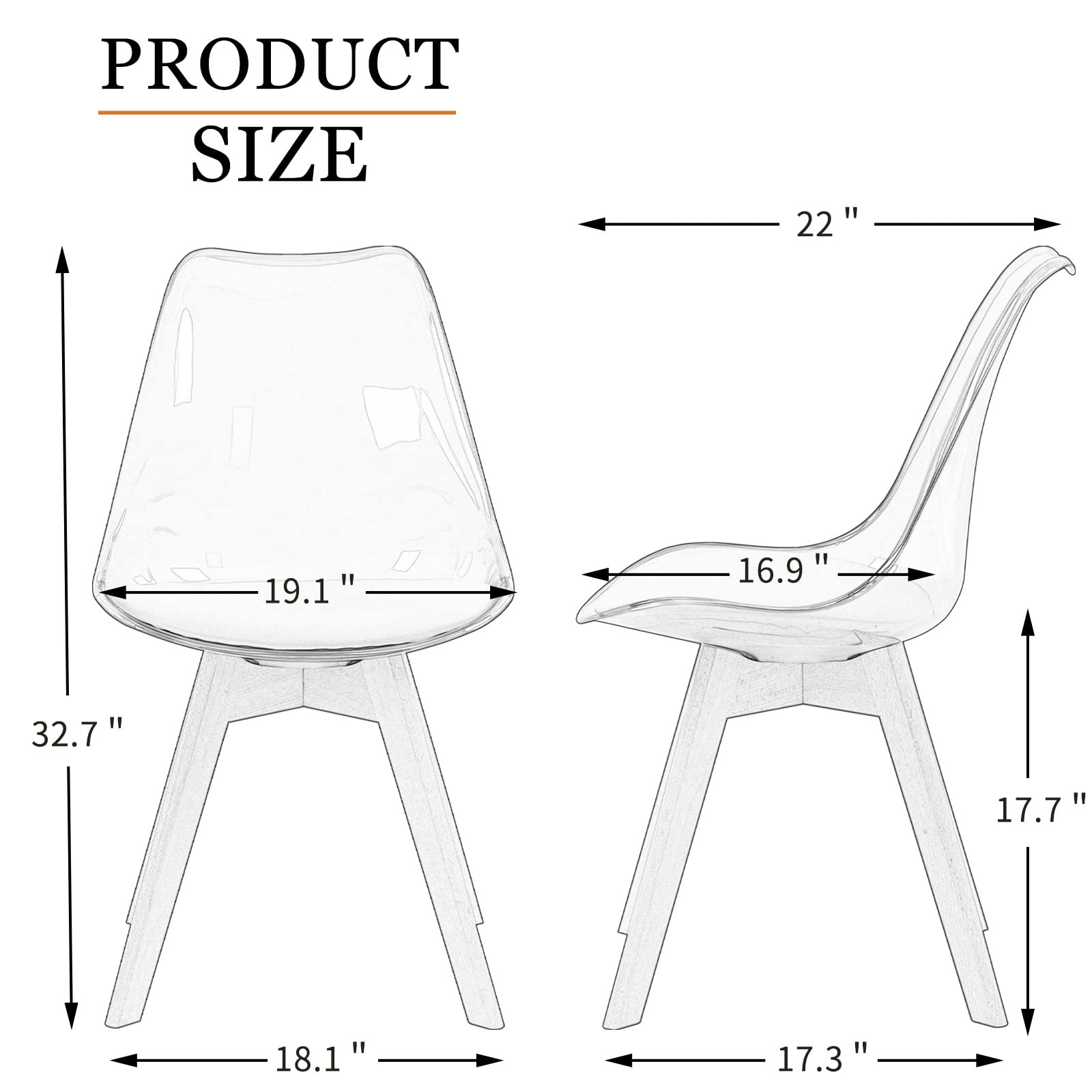 ANOUR Modern Acrylic Dining Chairs Set of 2 - Clear Transparent PU Leather Cushion Seats with Sturdy Beech Wood Legs - Perfect for Kitchen, Living Room, Bedroom & Small Space Dining Areas