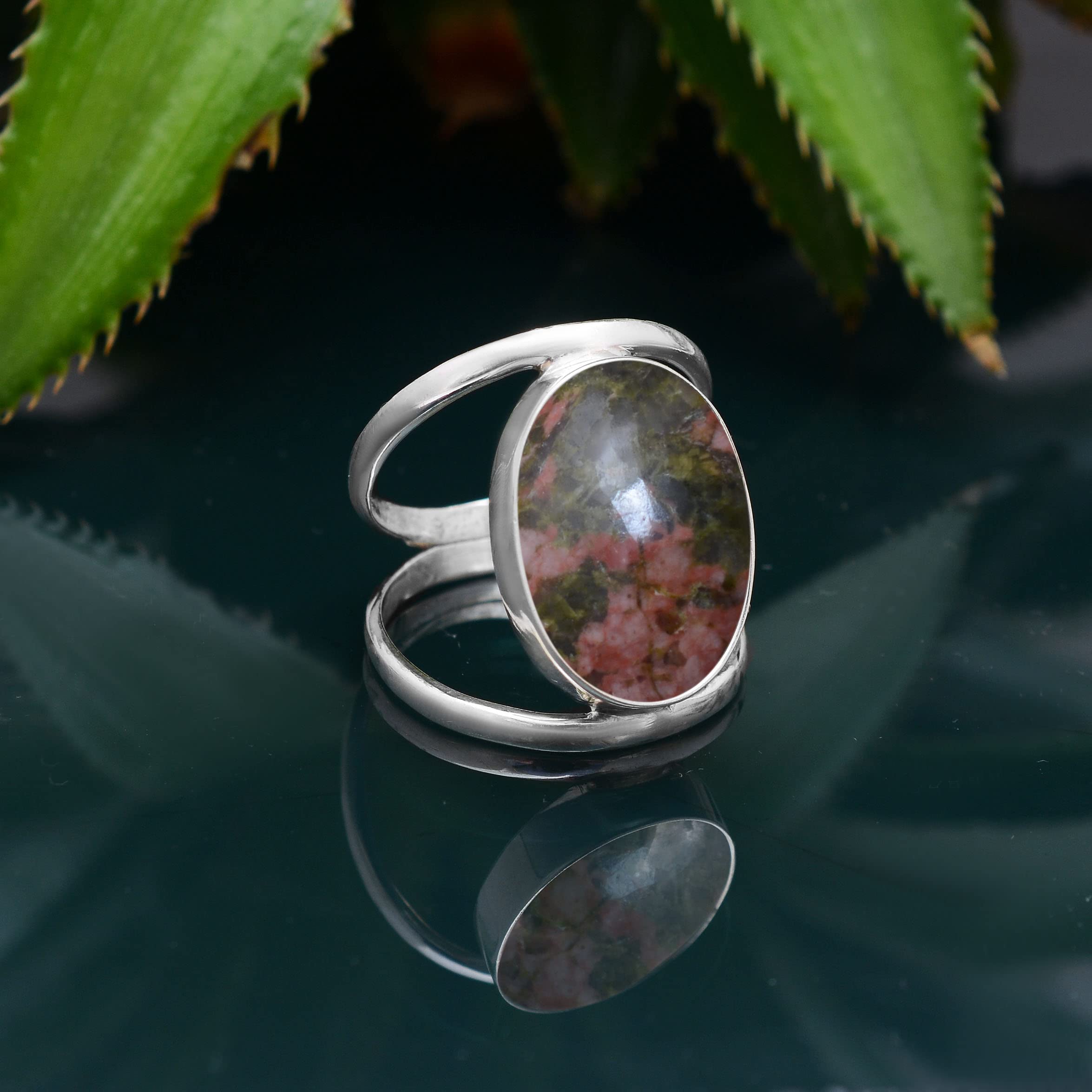 Veracity Jewelry 925 Sterling Silver Unakite Jasper Ring for Women - Natural Orange Green Red Healing Gemstone Meditation Jewelry - VSR-395 | Perfect for Yoga, Spiritual Healing & Everyday Wear