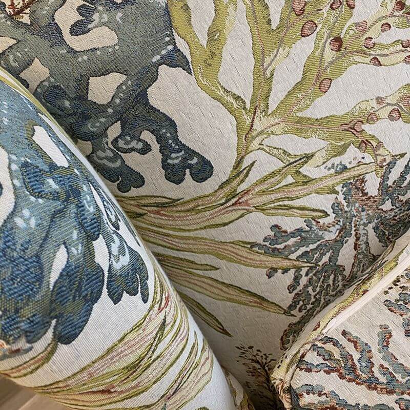 Tropical Yellow Blue Floral Toile Pattern Foam Accent Chair with Fixed Back, Arms and Pillow - Perfect for Living Room, Bedroom or Office Decor
