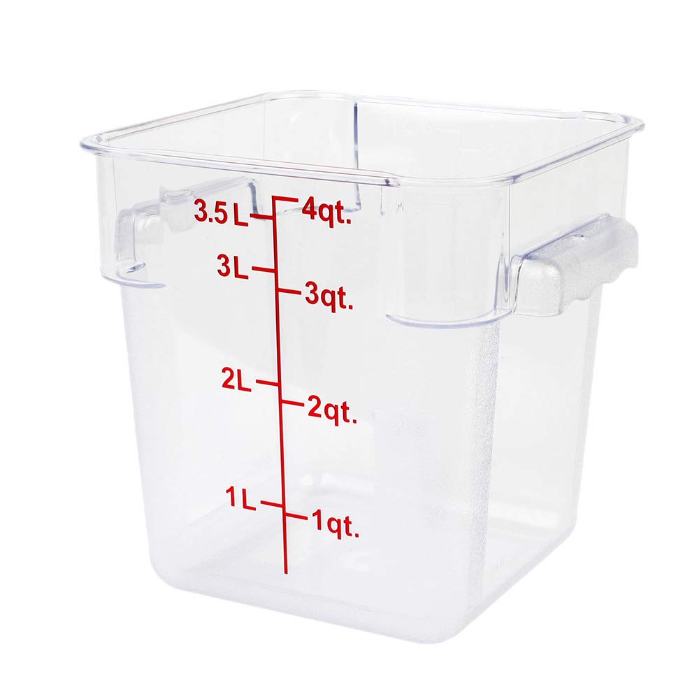 Tiger Chef 4 Quart Clear Commercial Grade Square Polycarbonate Food Storage Containers with Green Lids - Perfect for Restaurant, Catering, Meal Prep & Home Kitchen Organization