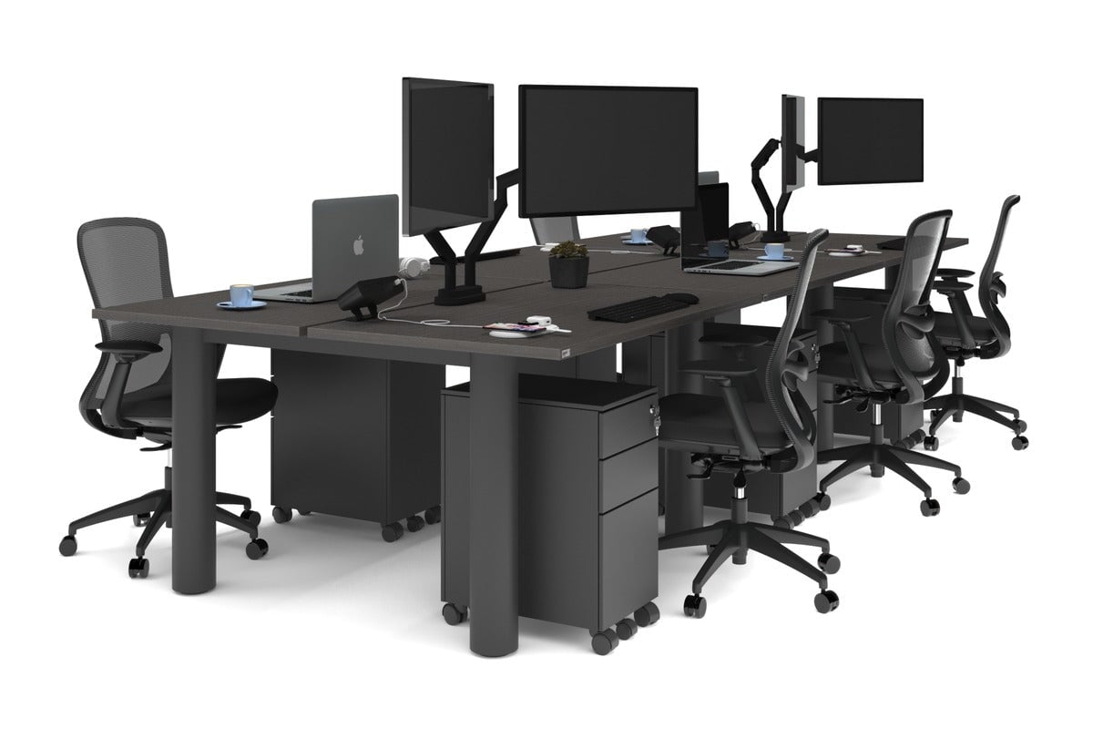 6-Person Quadro Cylinder Leg Office Workstation Desk [1400L x 700W] - Modern Collaborative Workspace Solution for Open Offices & Coworking Spaces