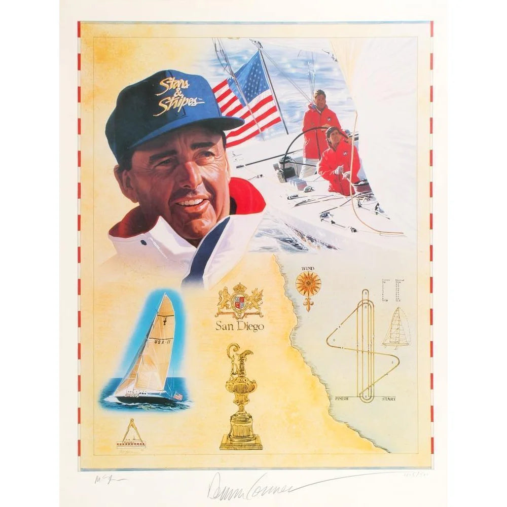 Dennis Conner Signed America's Cup Lithograph Photo - Limited Edition #D/500 with JSA COA - Perfect for Sailing Enthusiasts, Sports Memorabilia Collectors, and Home/Office Decor